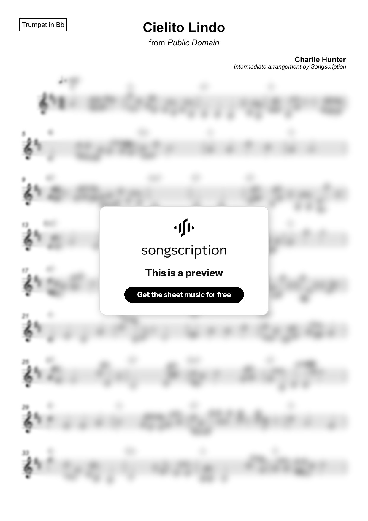 Intermediate Trumpet Sheet Music for "Cielito Lindo" by Charlie Hunter