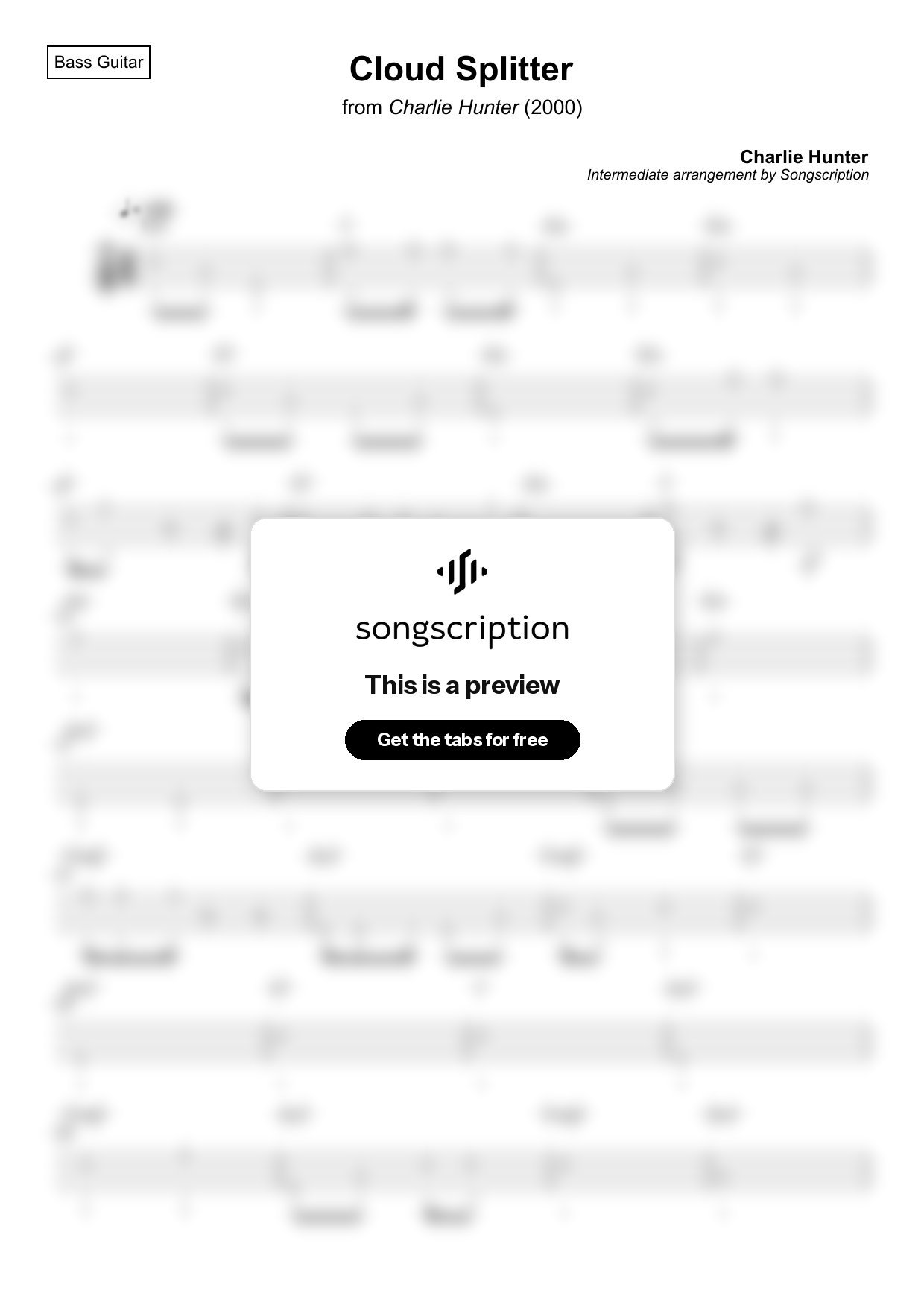 Intermediate Bass Guitar Tabs for "Cloud Splitter" by Charlie Hunter