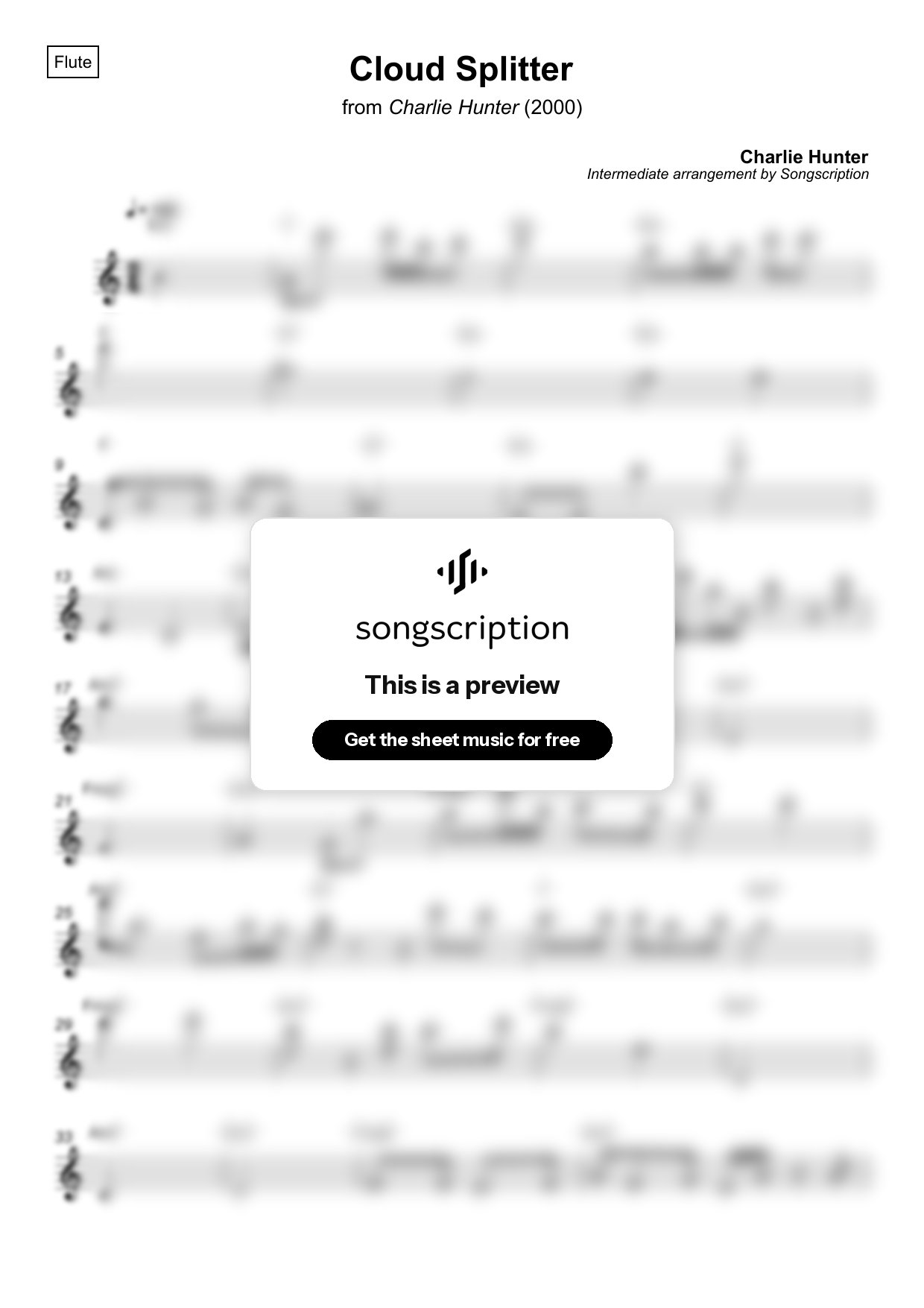 Intermediate Flute Sheet Music for "Cloud Splitter" by Charlie Hunter