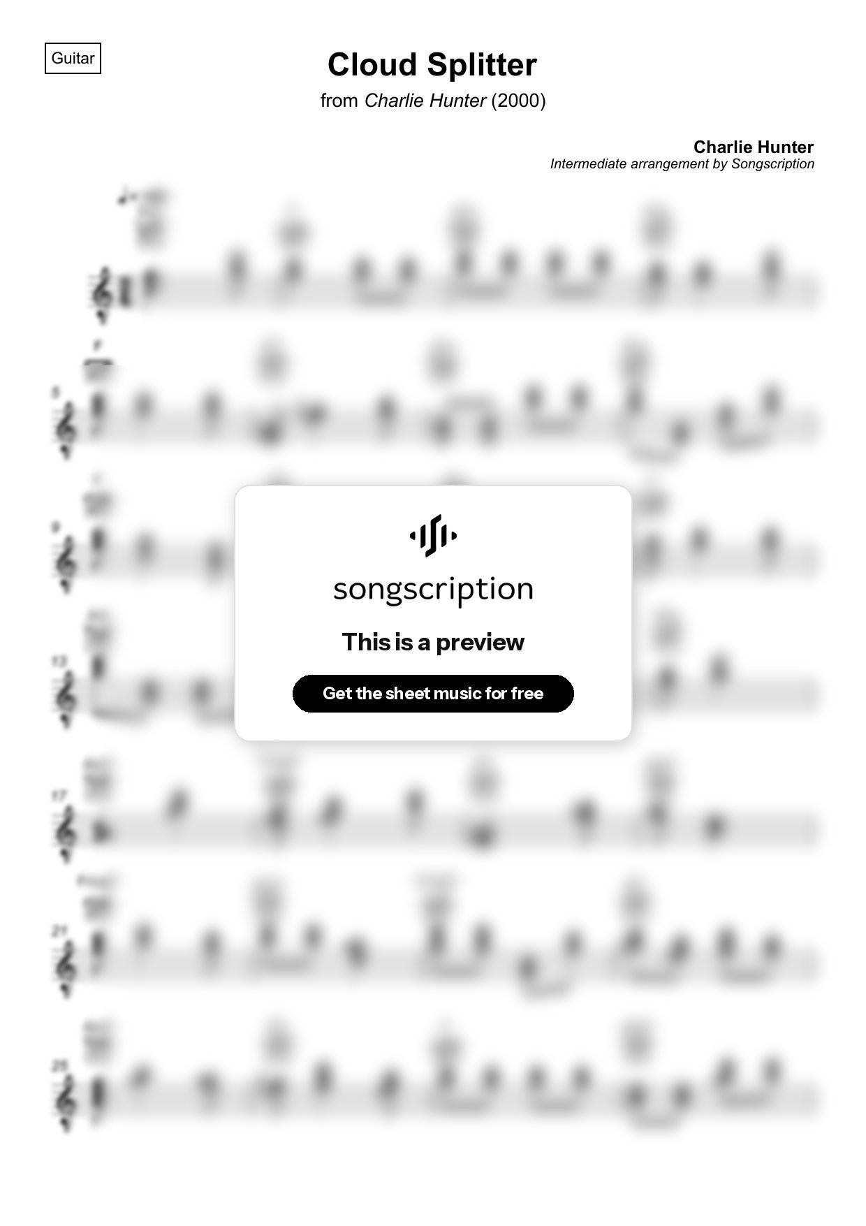 Intermediate Acoustic Guitar Sheet Music for "Cloud Splitter" by Charlie Hunter