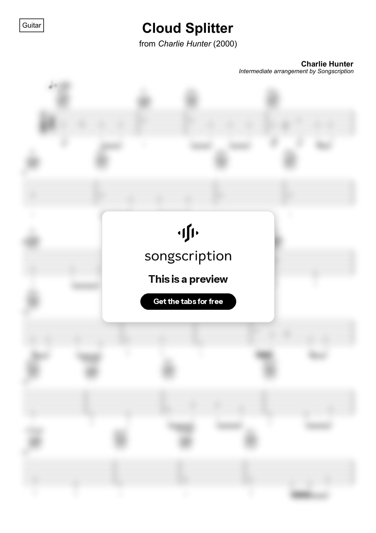 Intermediate Acoustic Guitar Tabs for "Cloud Splitter" by Charlie Hunter