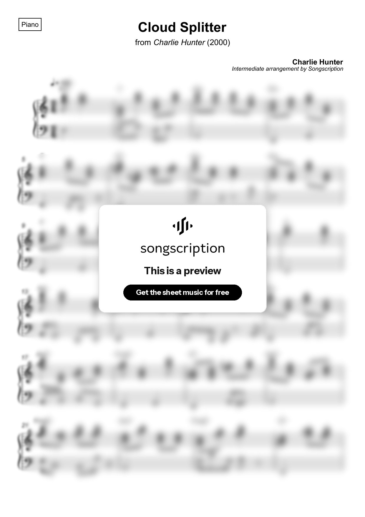 Intermediate Piano Sheet Music for "Cloud Splitter" by Charlie Hunter
