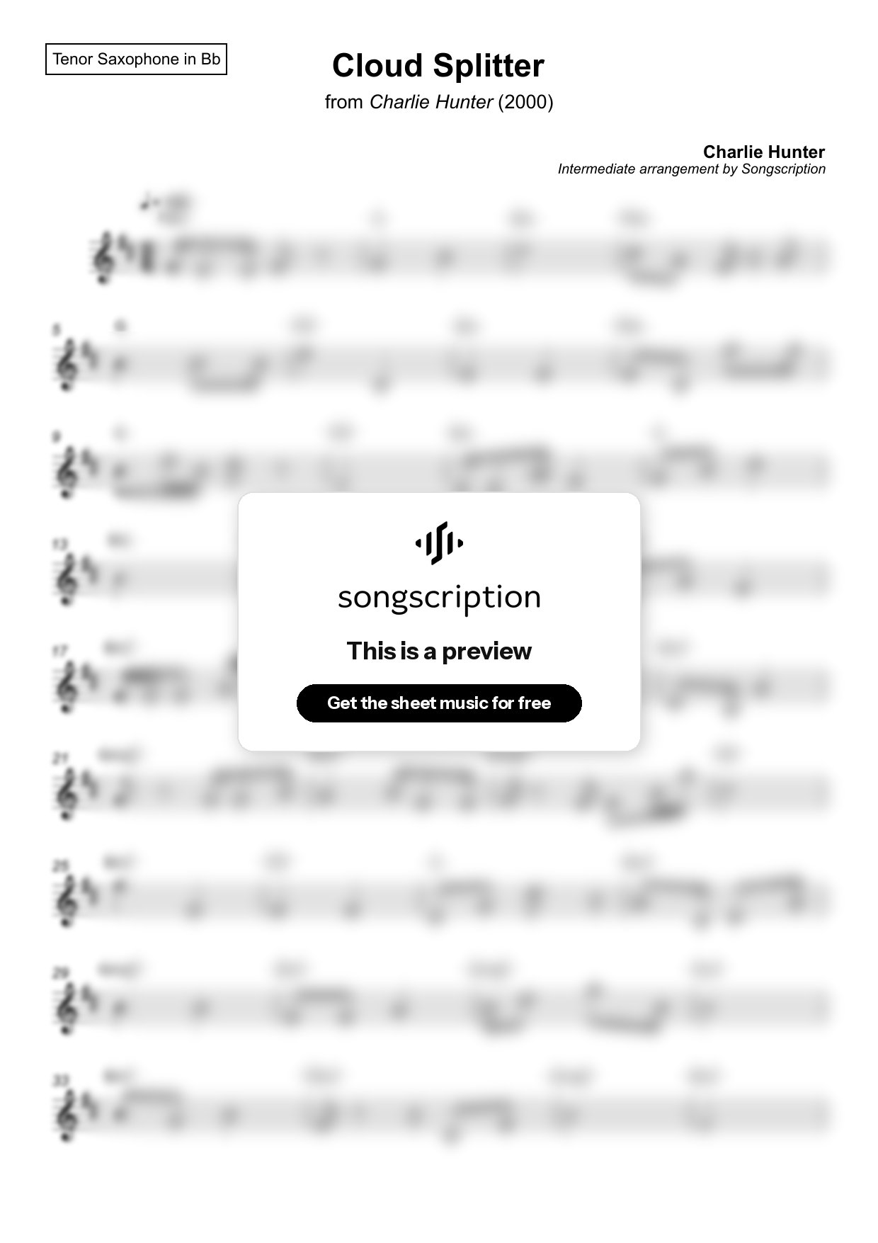 Intermediate Tenor Sax Sheet Music for "Cloud Splitter" by Charlie Hunter