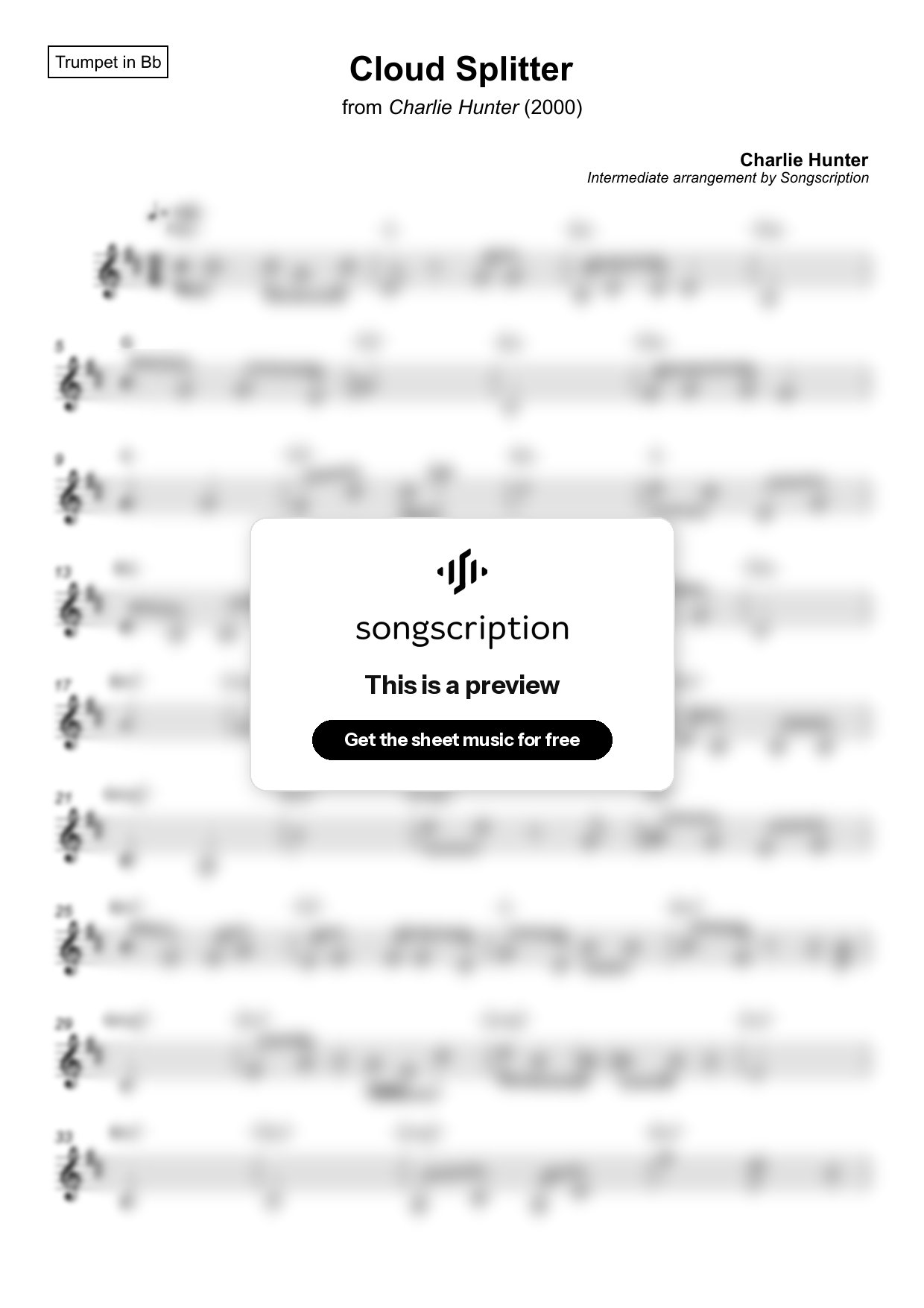 Intermediate Trumpet Sheet Music for "Cloud Splitter" by Charlie Hunter
