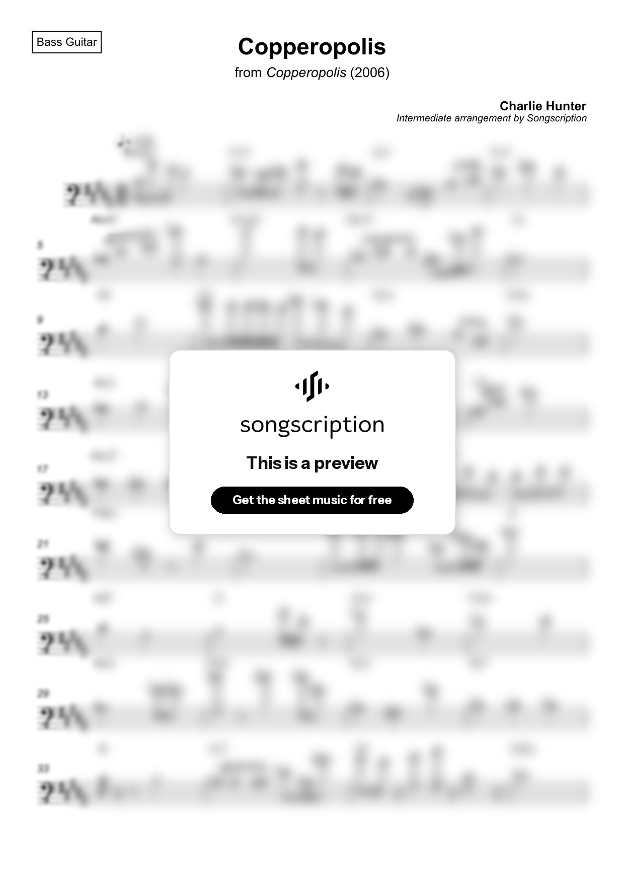 Intermediate Bass Guitar Sheet Music for "Copperopolis" by Charlie Hunter