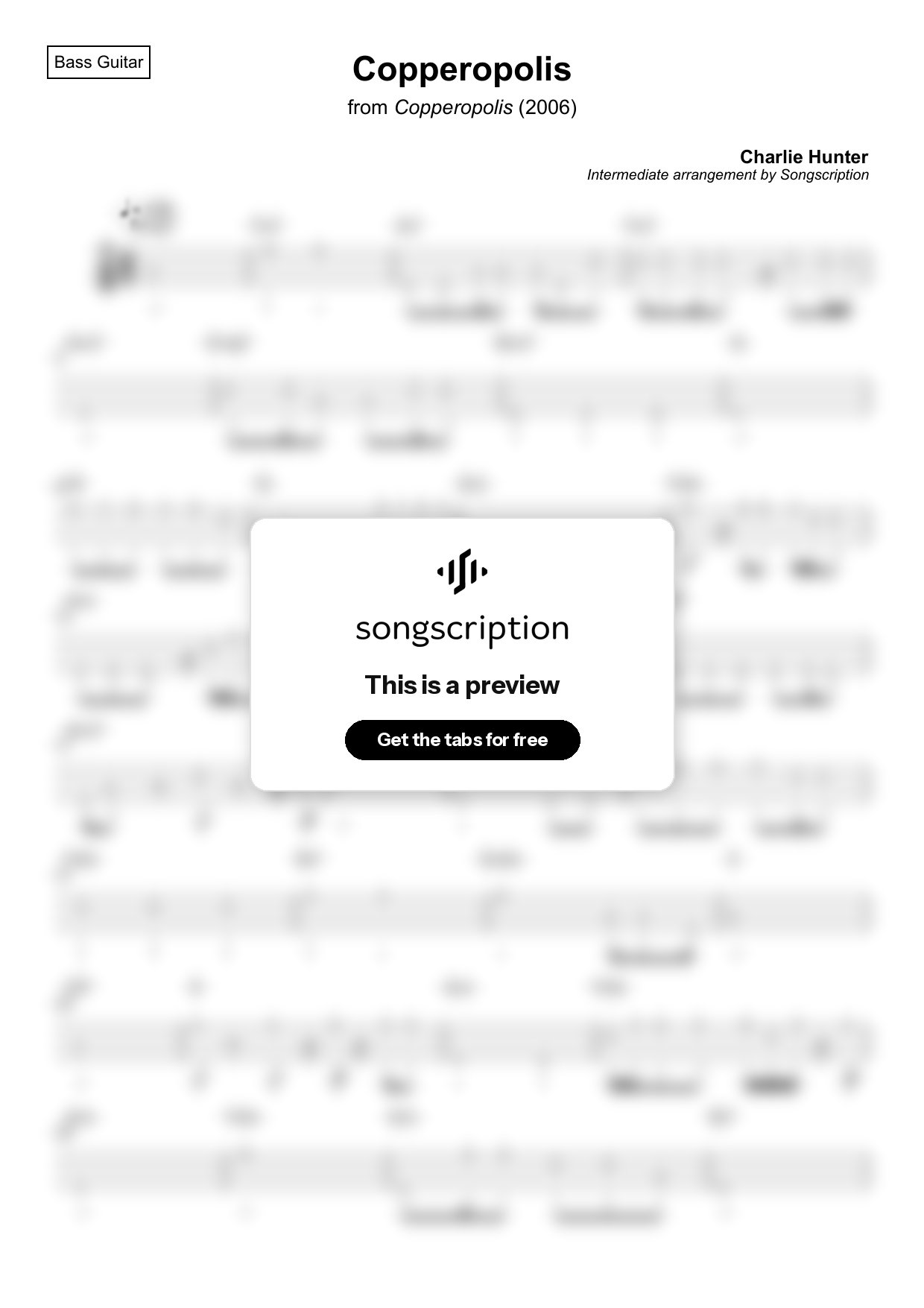Intermediate Bass Guitar Tabs for "Copperopolis" by Charlie Hunter