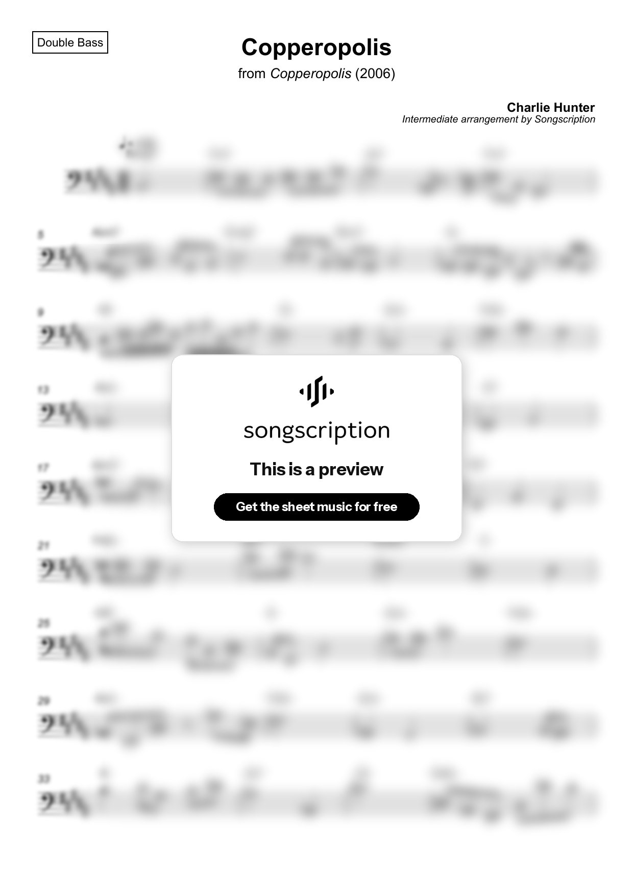 Intermediate Double Bass Sheet Music for "Copperopolis" by Charlie Hunter
