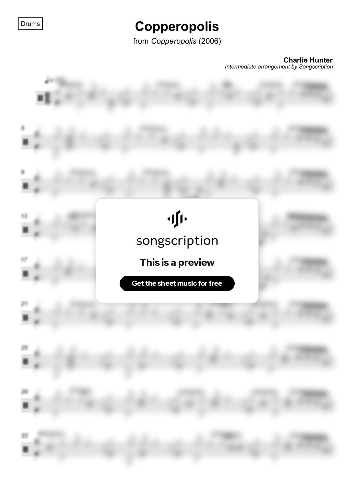Intermediate Drums Sheet Music for "Copperopolis" by Charlie Hunter