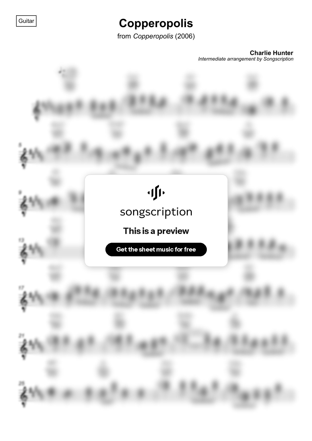 Intermediate Acoustic Guitar Sheet Music for "Copperopolis" by Charlie Hunter