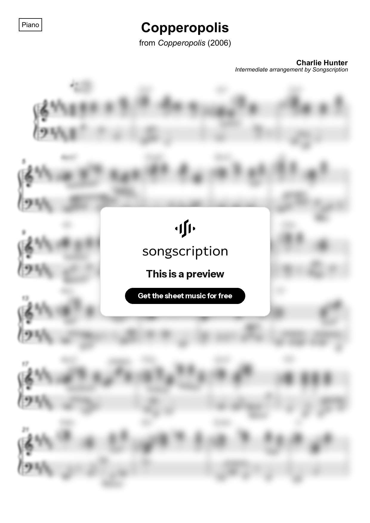 Intermediate Piano Sheet Music for "Copperopolis" by Charlie Hunter