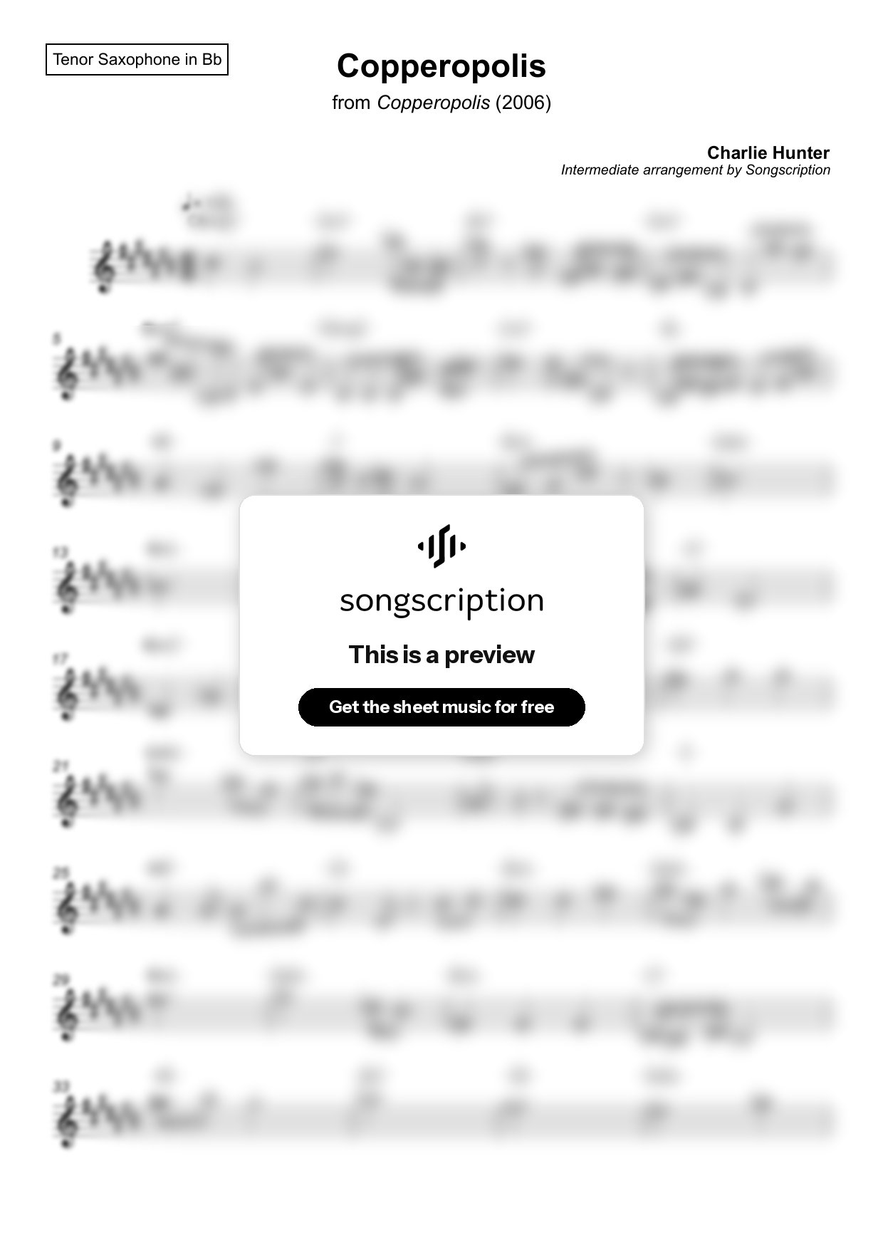 Intermediate Tenor Sax Sheet Music for "Copperopolis" by Charlie Hunter
