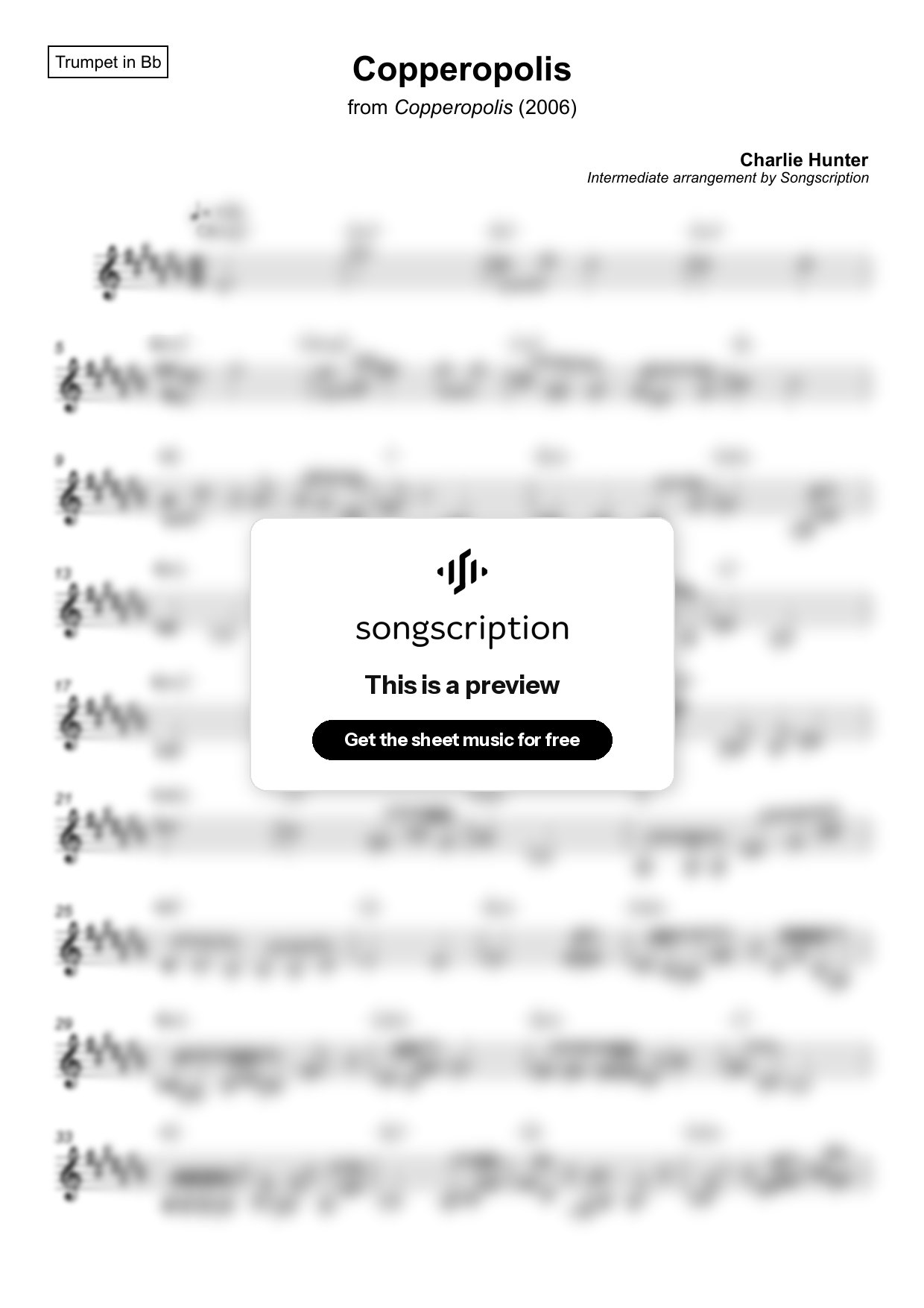Intermediate Trumpet Sheet Music for "Copperopolis" by Charlie Hunter