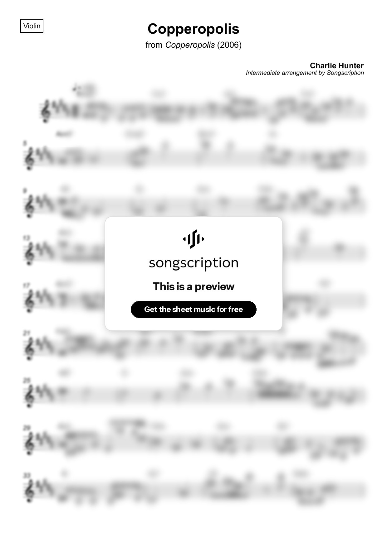 Intermediate Violin Sheet Music for "Copperopolis" by Charlie Hunter