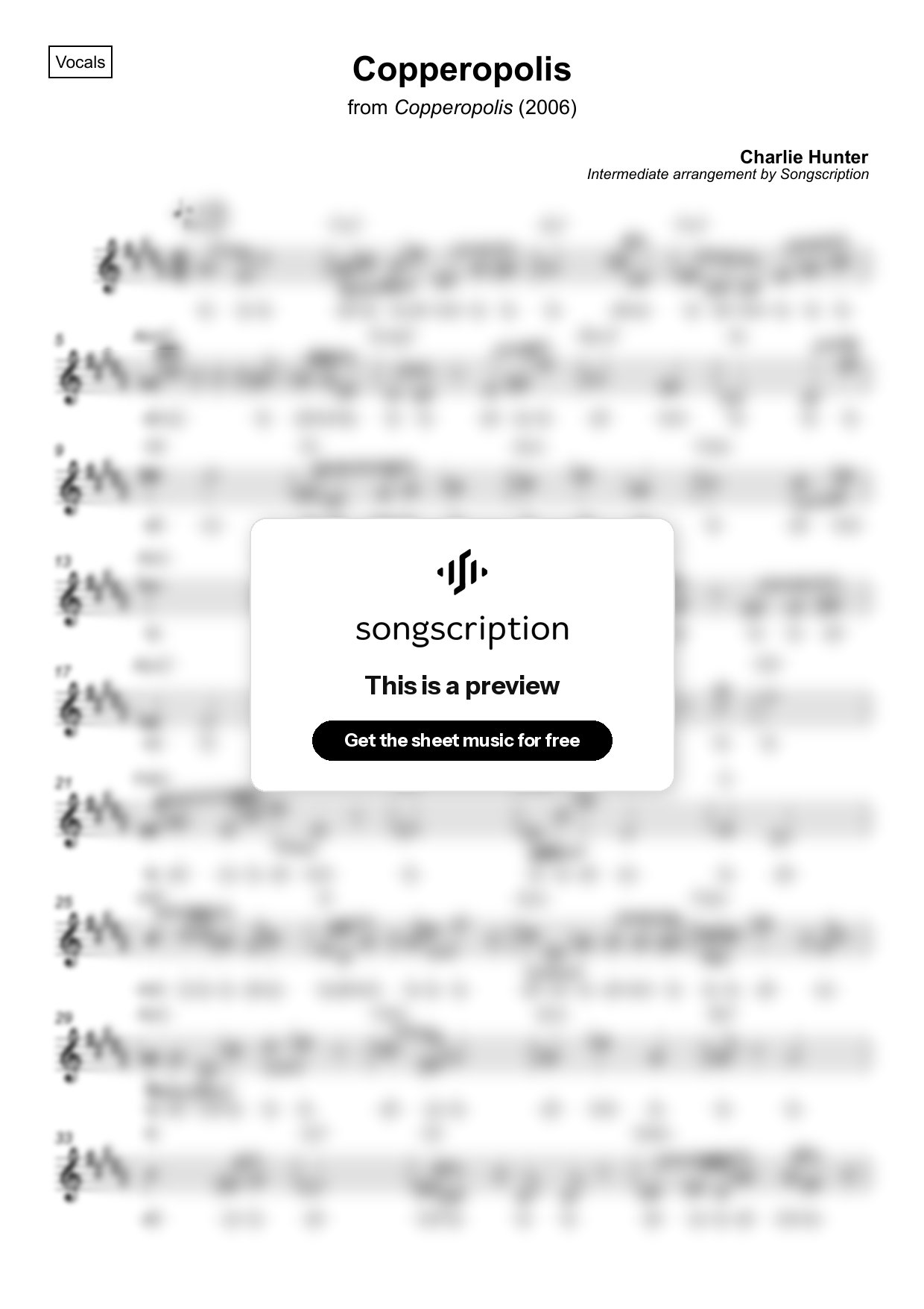 Intermediate Vocals Sheet Music for "Copperopolis" by Charlie Hunter