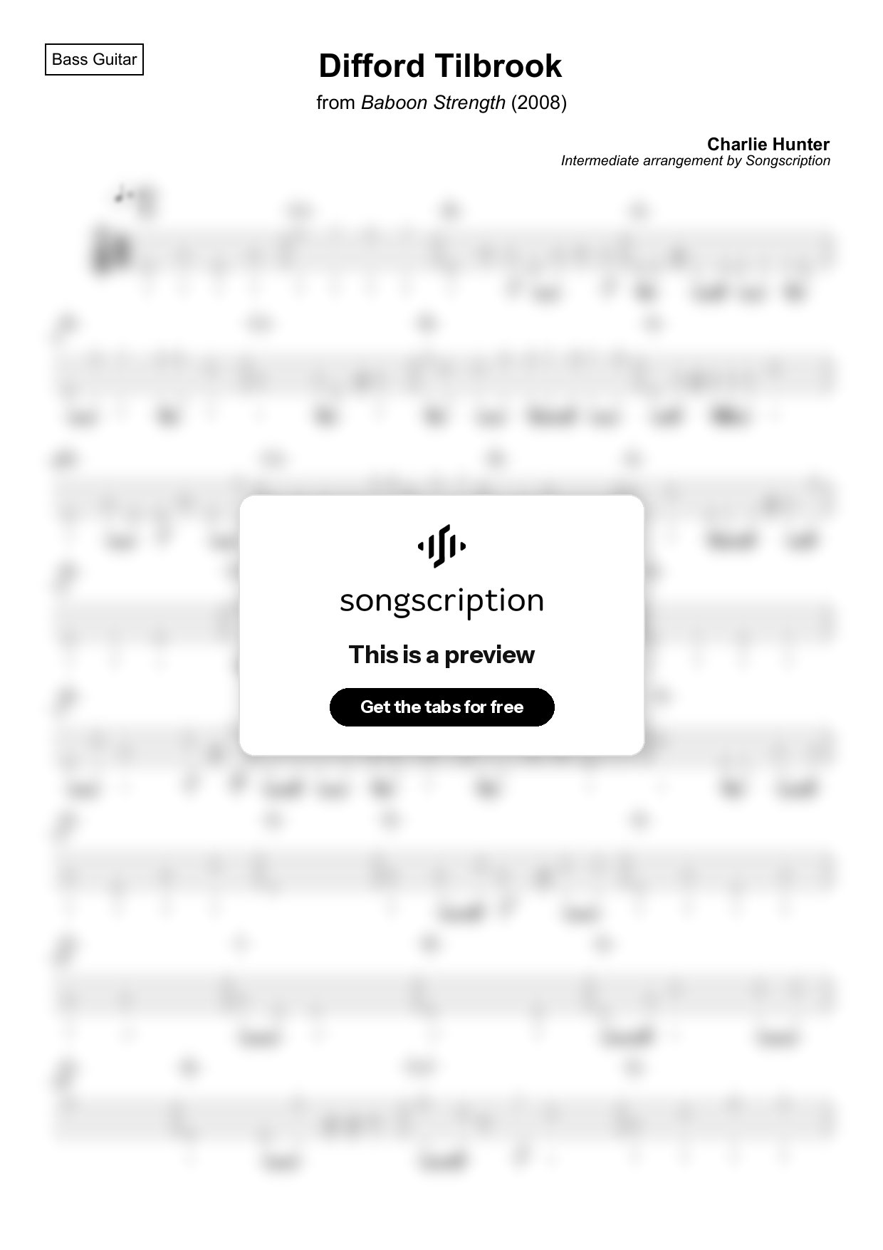 Intermediate Bass Guitar Tabs for "Difford Tilbrook" by Charlie Hunter