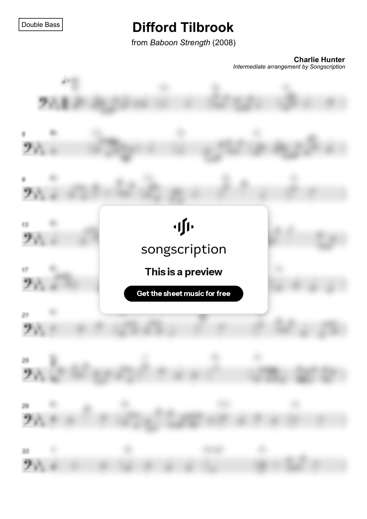Intermediate Double Bass Sheet Music for "Difford Tilbrook" by Charlie Hunter