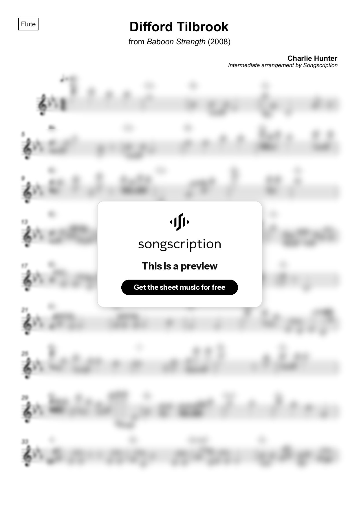 Intermediate Flute Sheet Music for "Difford Tilbrook" by Charlie Hunter