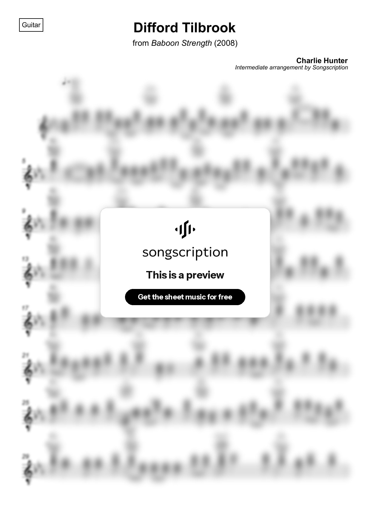 Intermediate Acoustic Guitar Sheet Music for "Difford Tilbrook" by Charlie Hunter