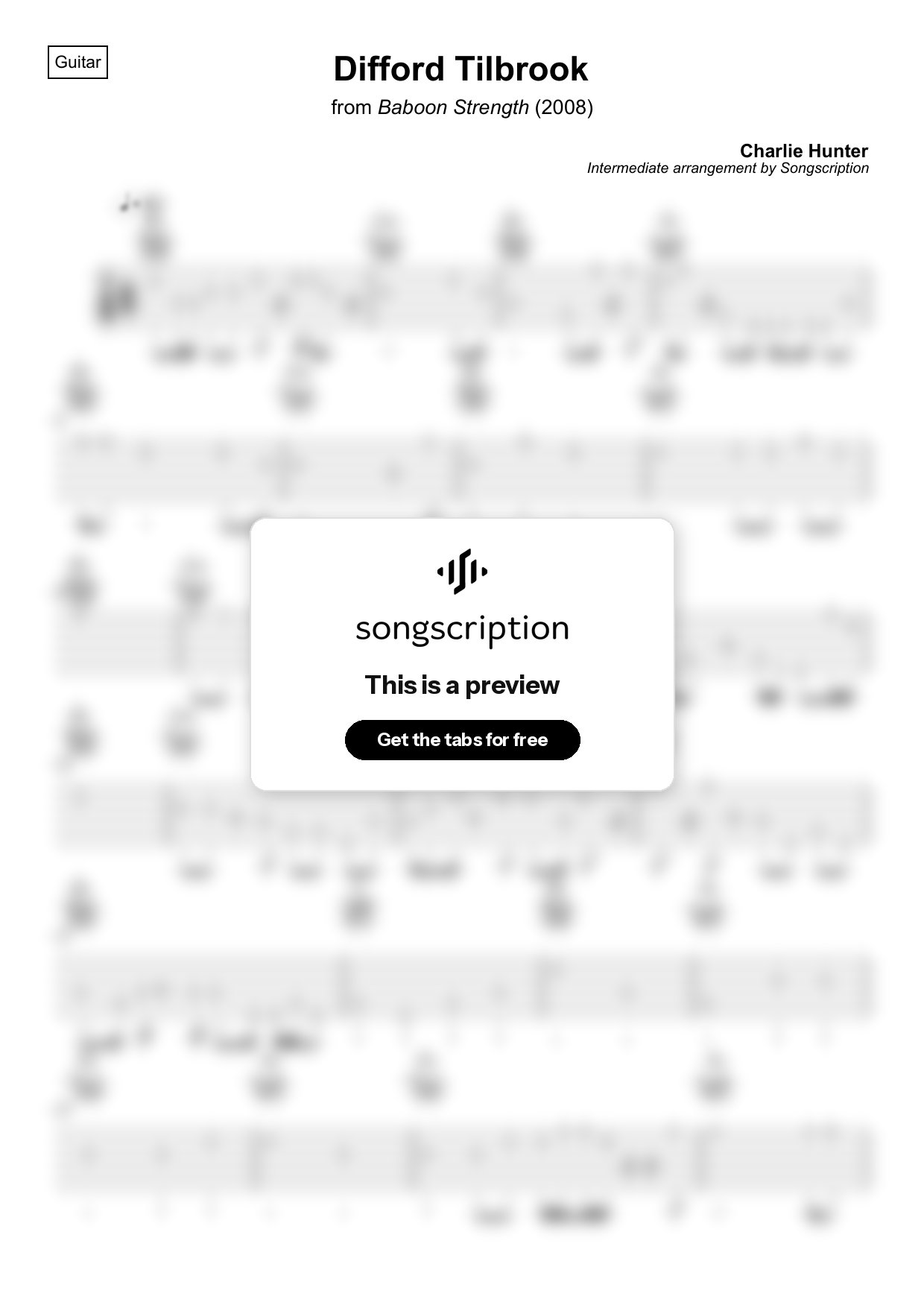Intermediate Acoustic Guitar Tabs for "Difford Tilbrook" by Charlie Hunter