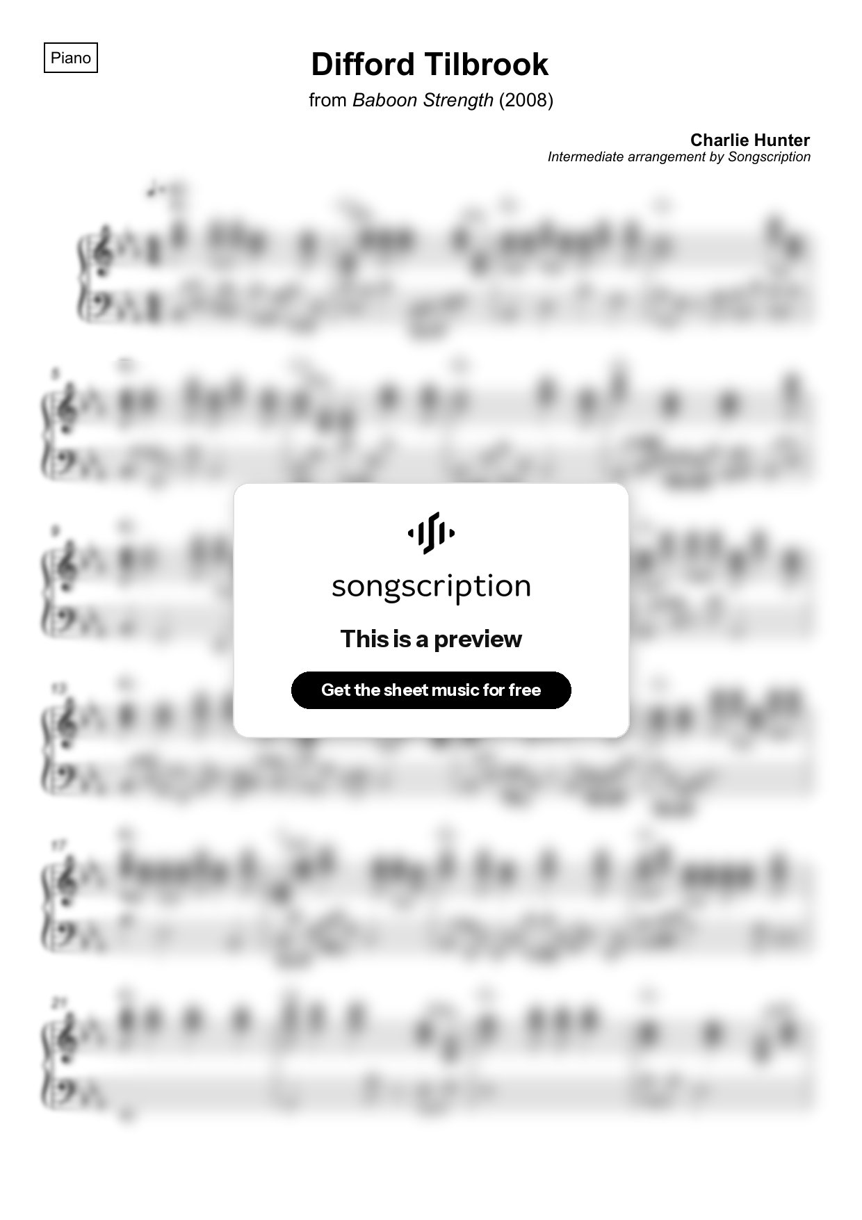 Intermediate Piano Sheet Music for "Difford Tilbrook" by Charlie Hunter