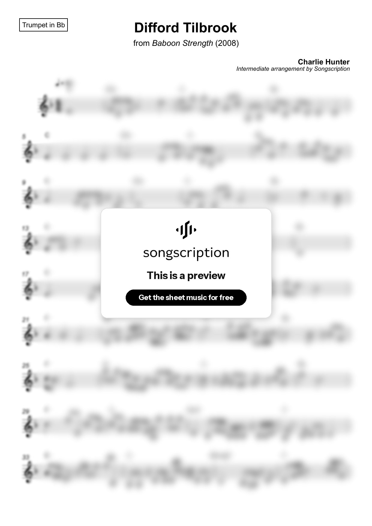 Intermediate Trumpet Sheet Music for "Difford Tilbrook" by Charlie Hunter