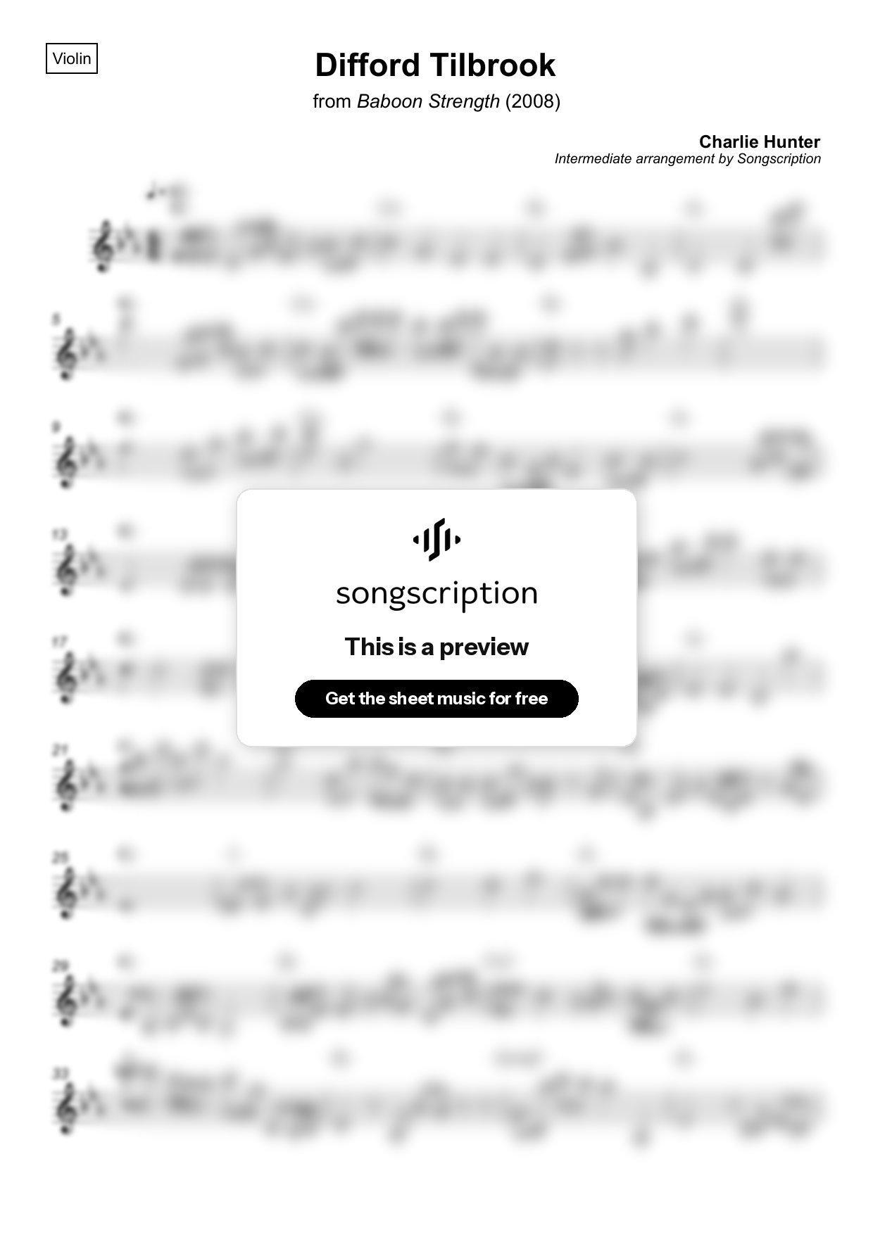 Intermediate Violin Sheet Music for "Difford Tilbrook" by Charlie Hunter