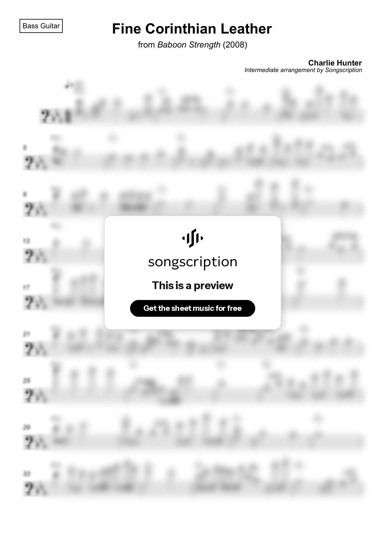 Intermediate Bass Guitar Sheet Music for "Fine Corinthian Leather" by Charlie Hunter