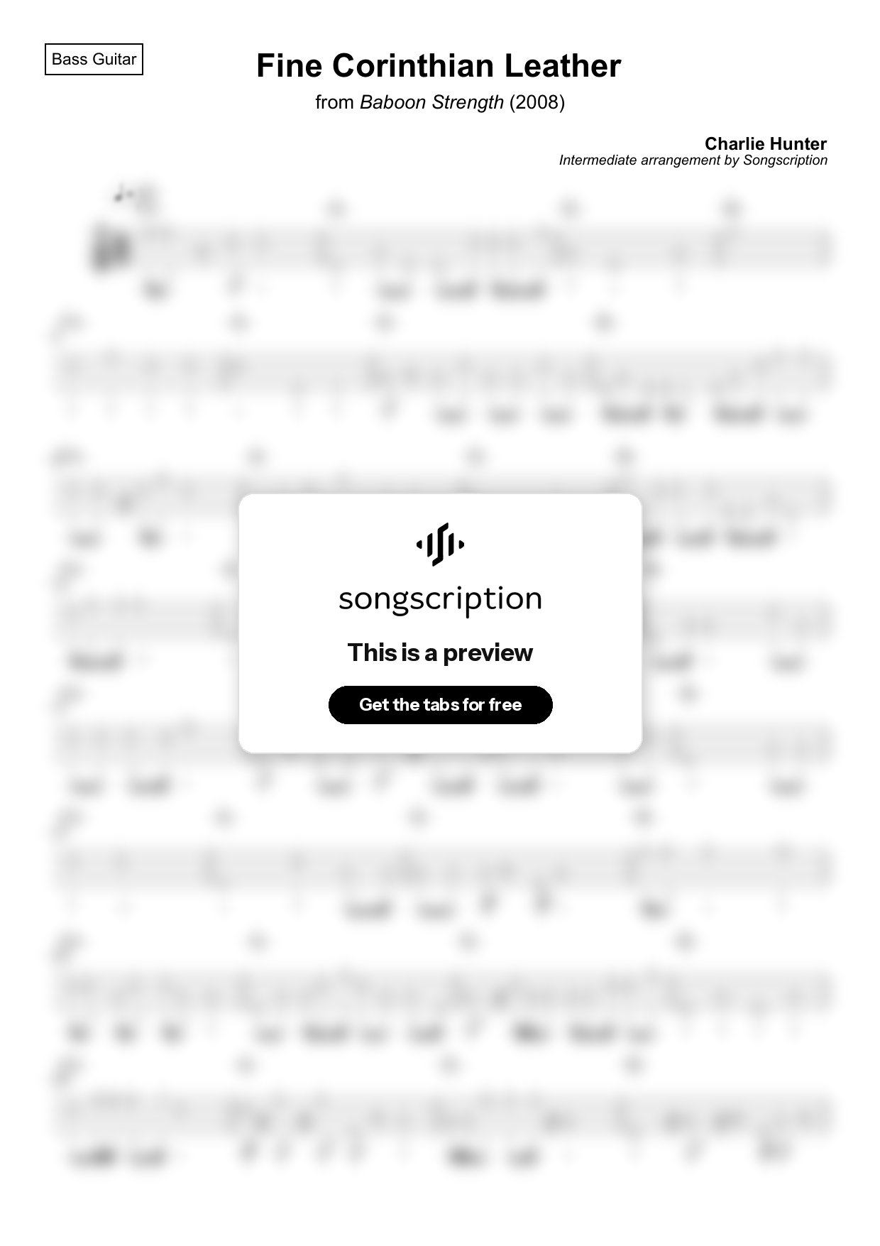 Intermediate Bass Guitar Tabs for "Fine Corinthian Leather" by Charlie Hunter