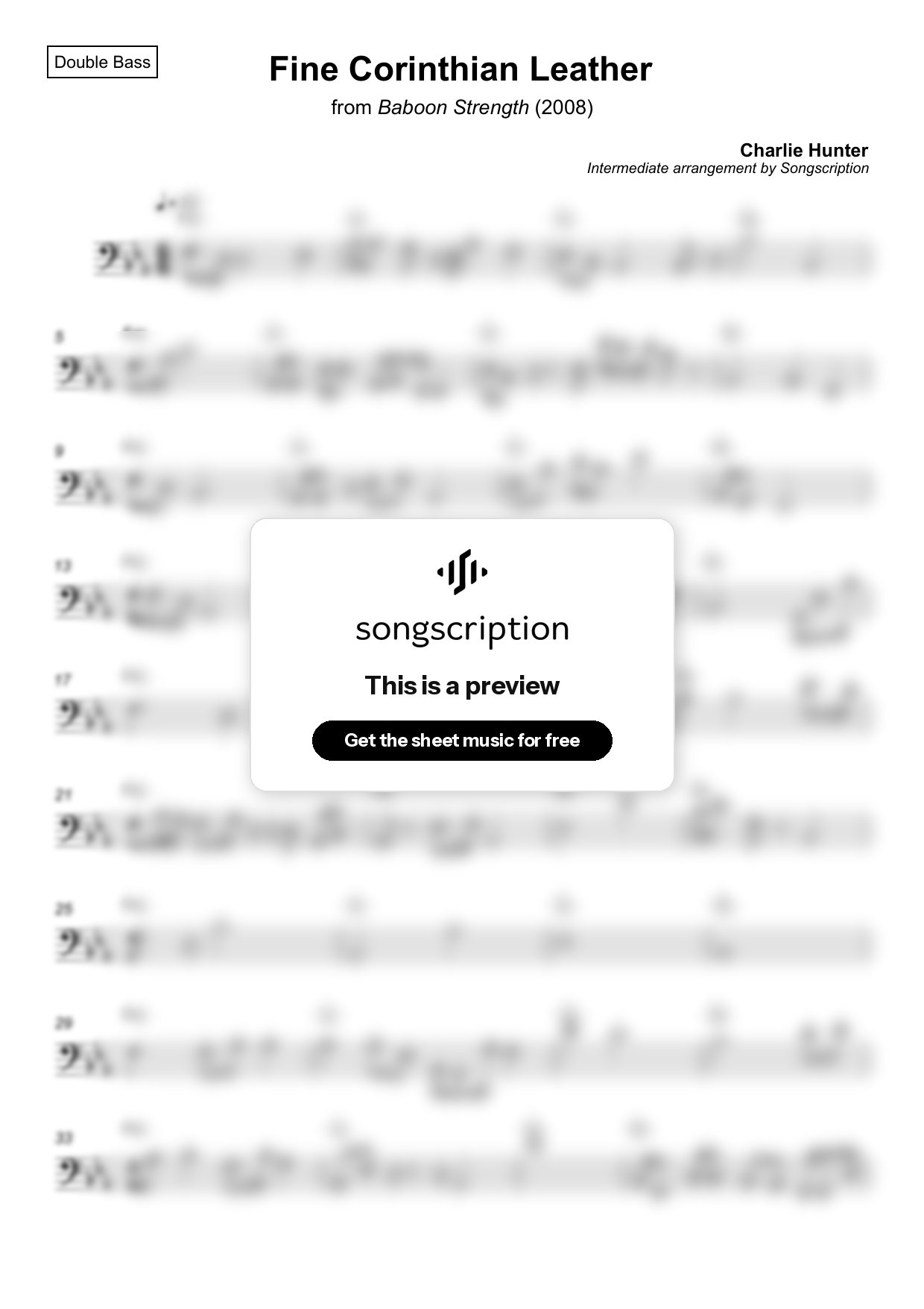 Intermediate Double Bass Sheet Music for "Fine Corinthian Leather" by Charlie Hunter