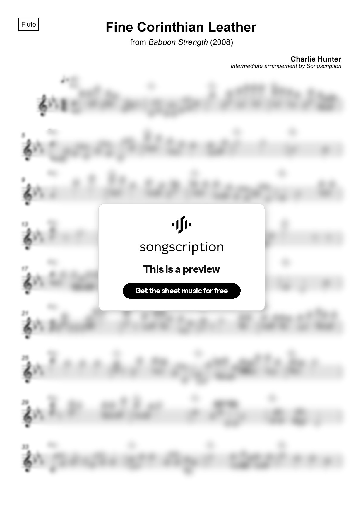 Intermediate Flute Sheet Music for "Fine Corinthian Leather" by Charlie Hunter