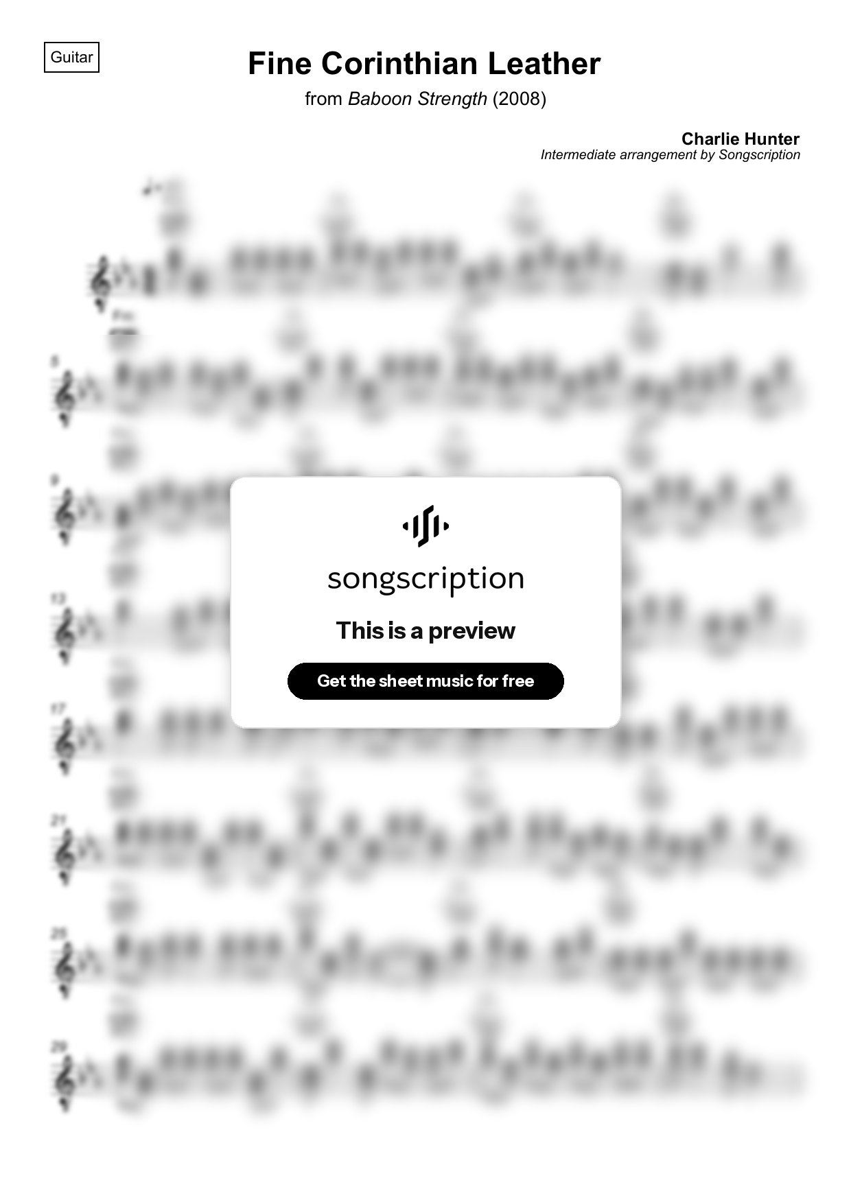 Intermediate Acoustic Guitar Sheet Music for "Fine Corinthian Leather" by Charlie Hunter