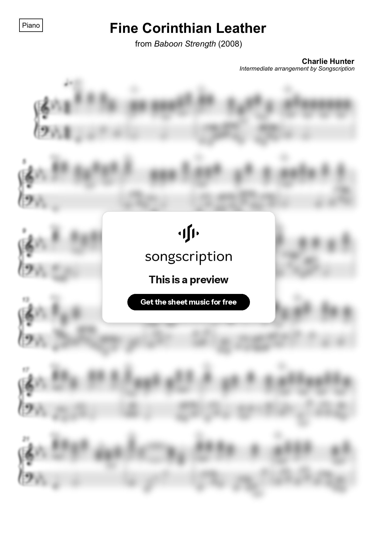 Intermediate Piano Sheet Music for "Fine Corinthian Leather" by Charlie Hunter