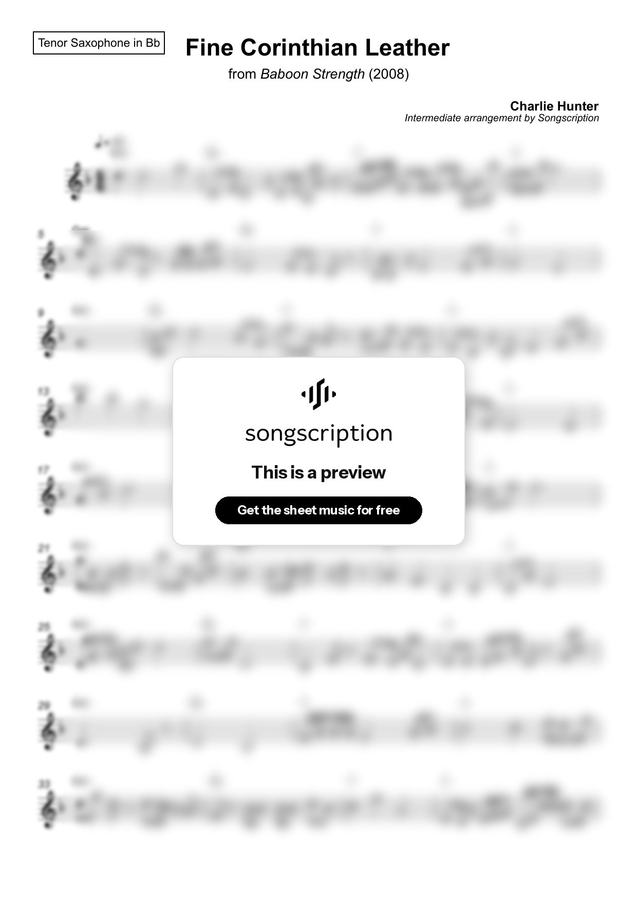 Intermediate Tenor Sax Sheet Music for "Fine Corinthian Leather" by Charlie Hunter