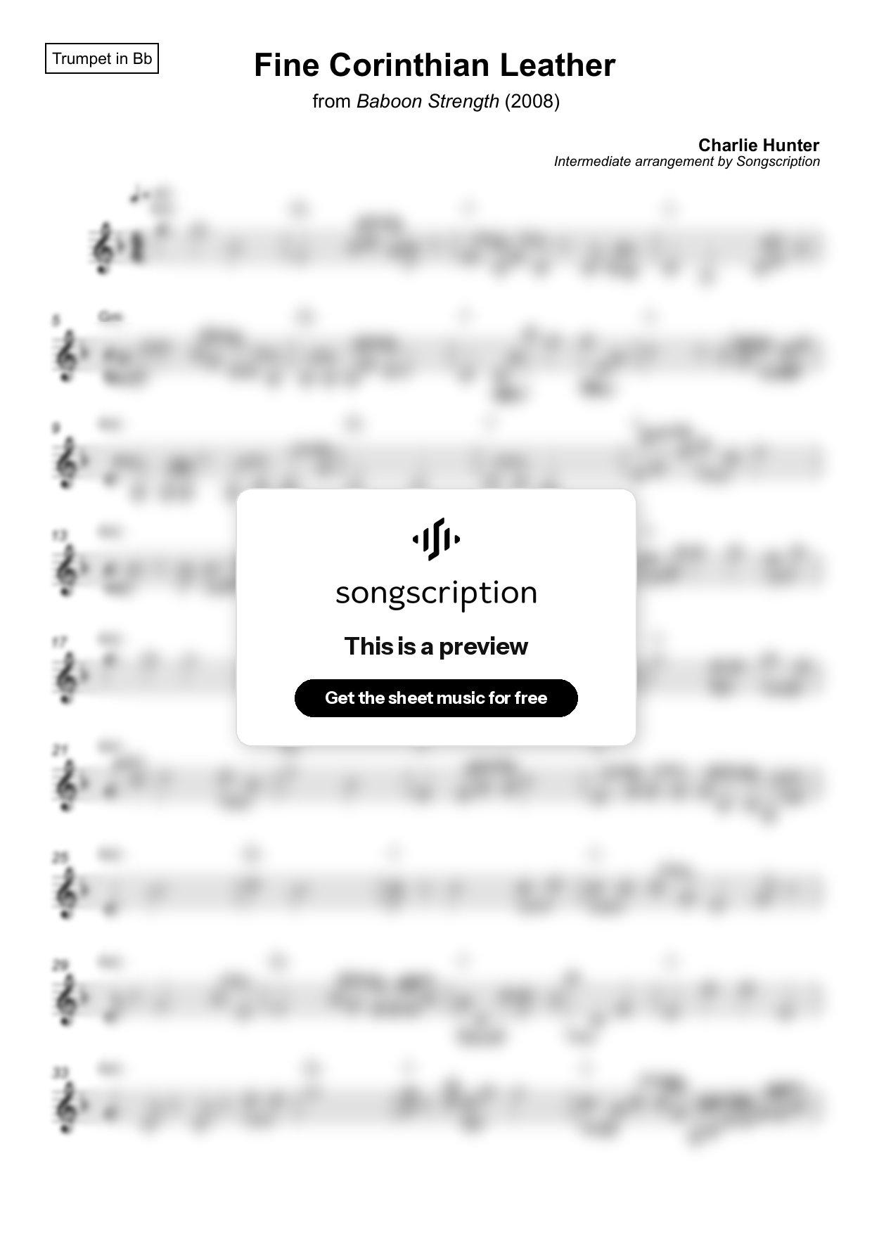 Intermediate Trumpet Sheet Music for "Fine Corinthian Leather" by Charlie Hunter