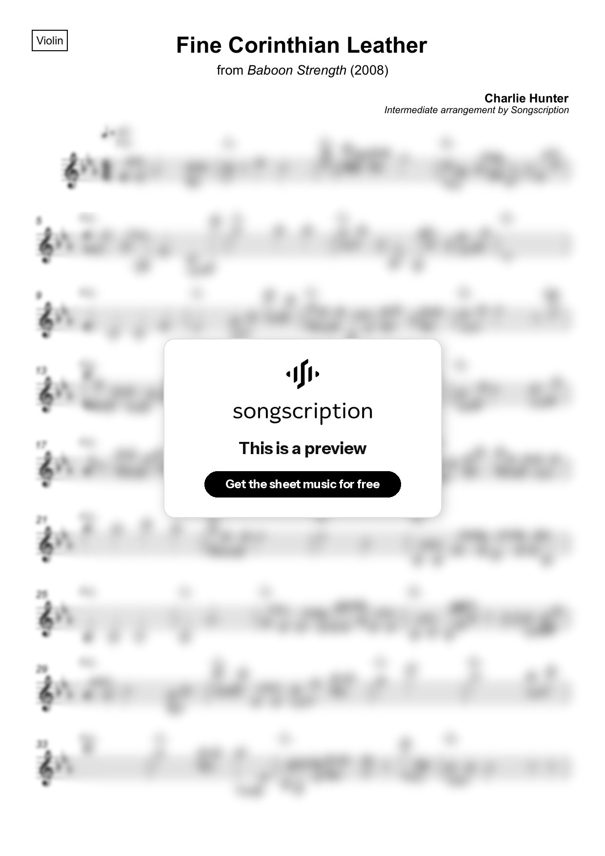 Intermediate Violin Sheet Music for "Fine Corinthian Leather" by Charlie Hunter
