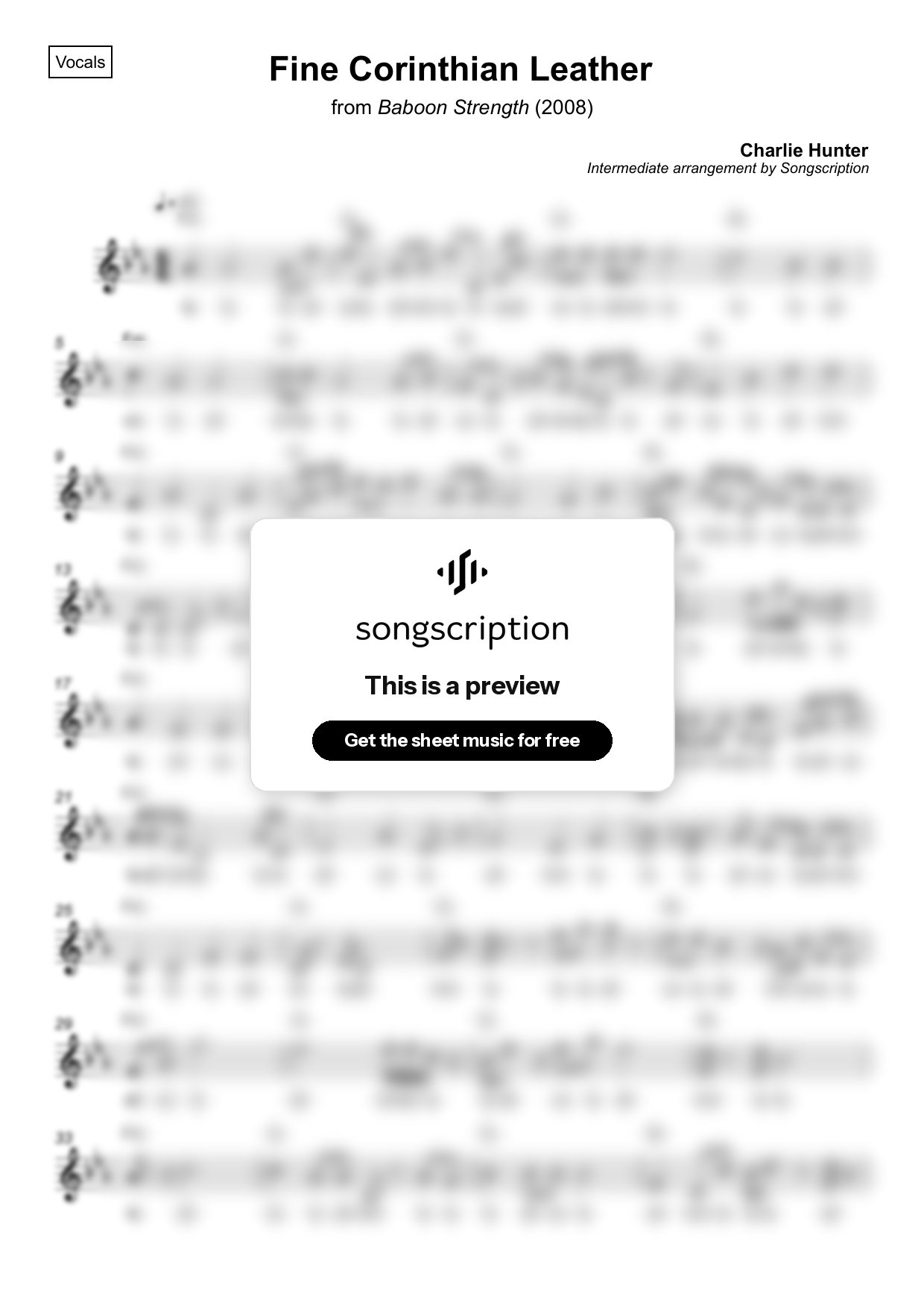 Intermediate Vocals Sheet Music for "Fine Corinthian Leather" by Charlie Hunter