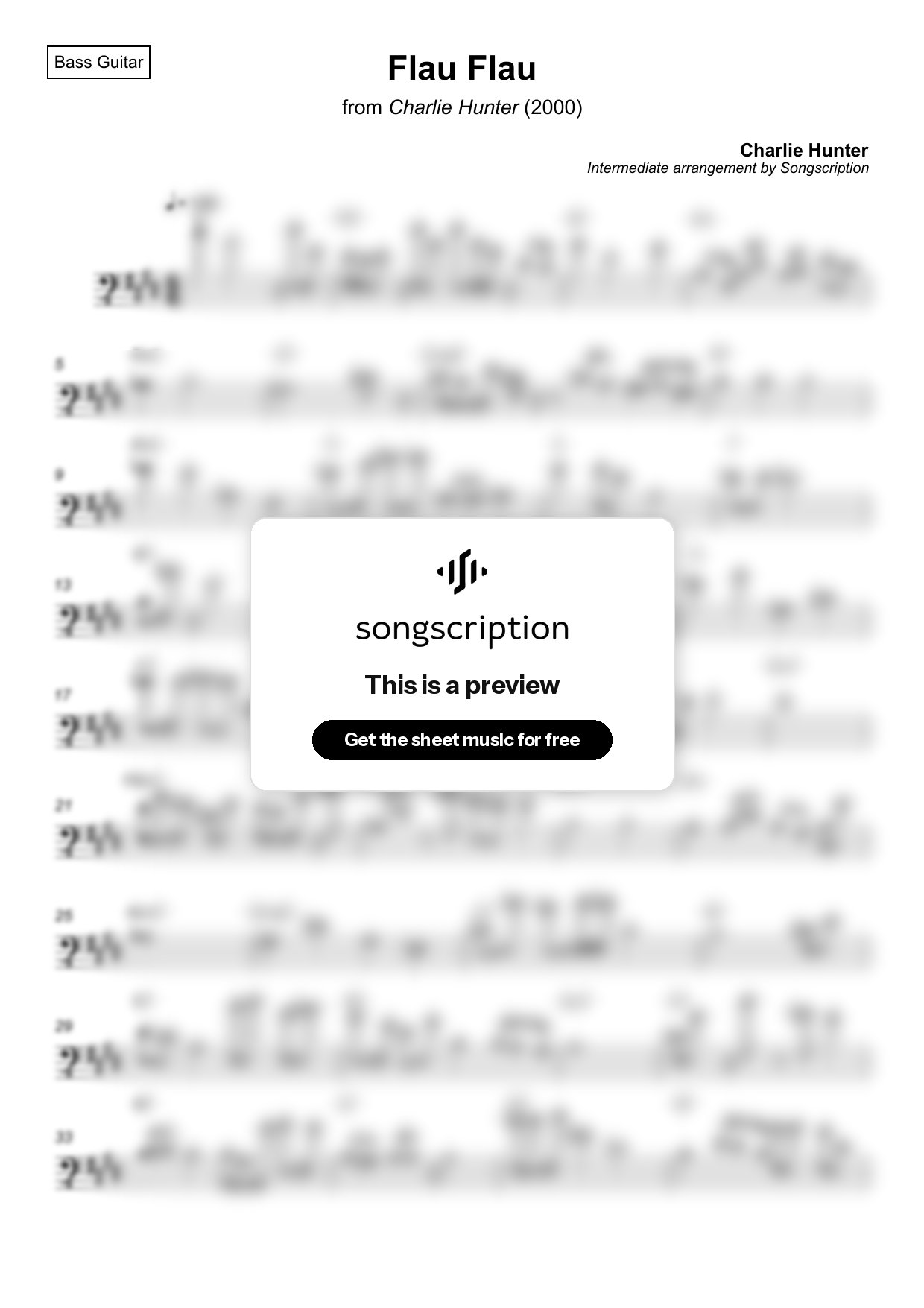 Intermediate Bass Guitar Sheet Music for "Flau Flau" by Charlie Hunter