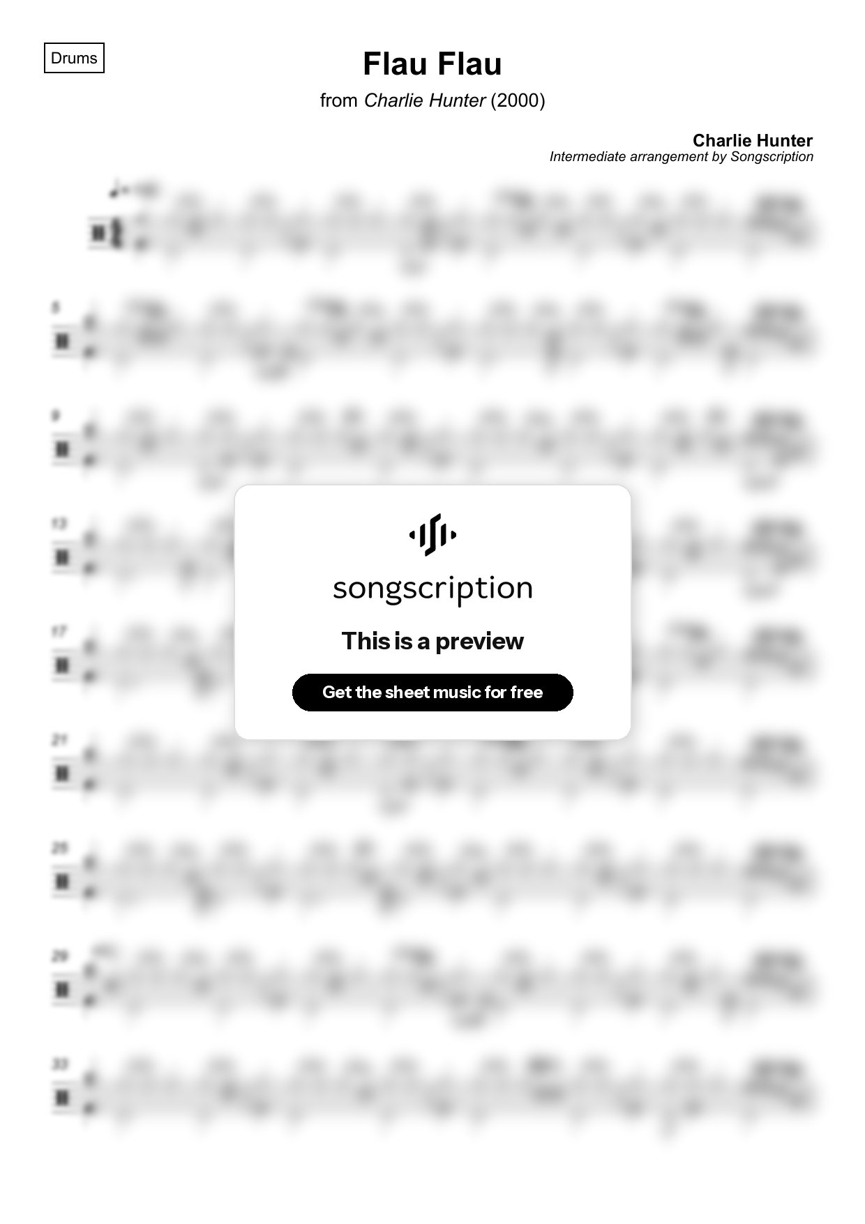 Intermediate Drums Sheet Music for "Flau Flau" by Charlie Hunter