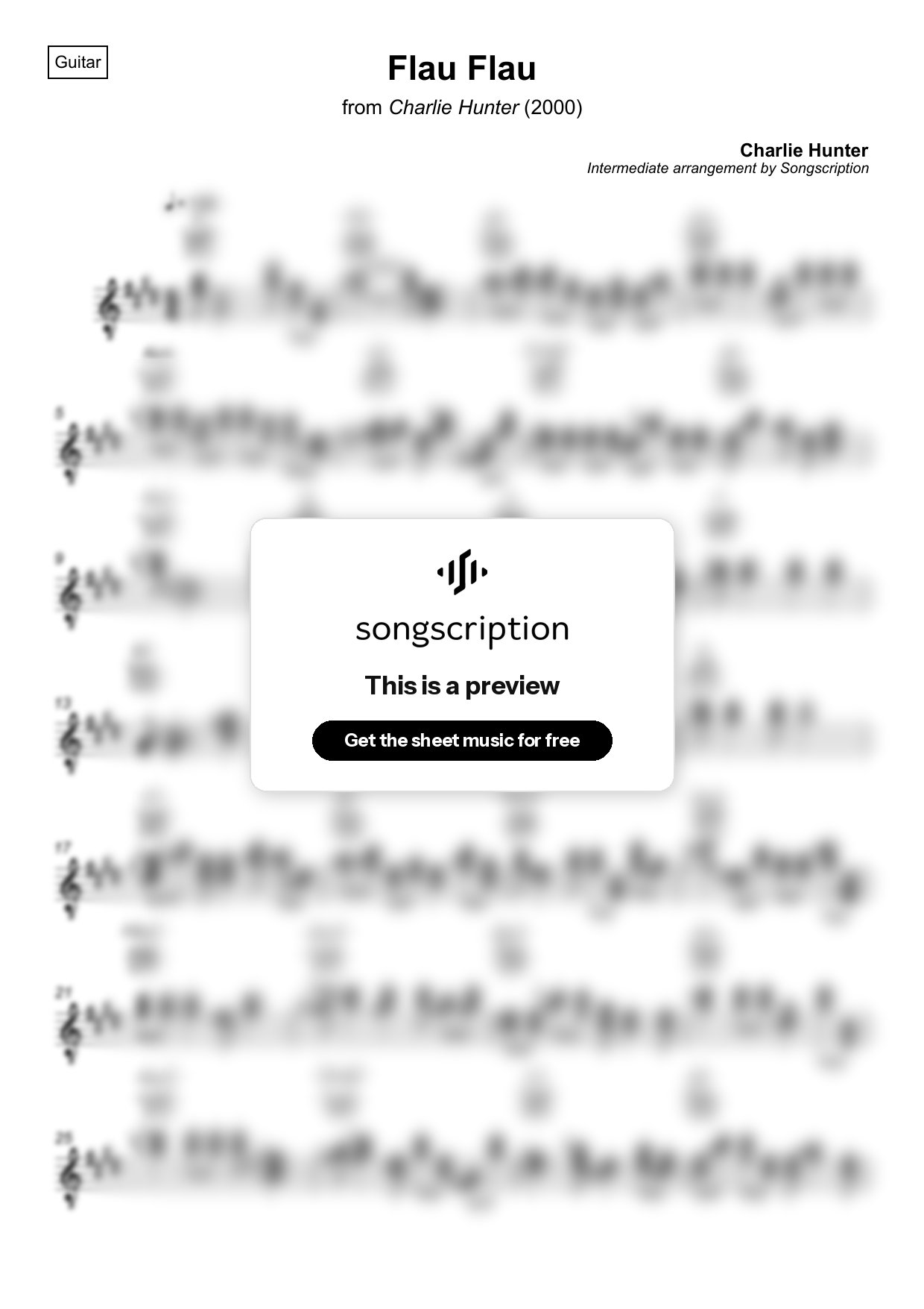 Intermediate Acoustic Guitar Sheet Music for "Flau Flau" by Charlie Hunter