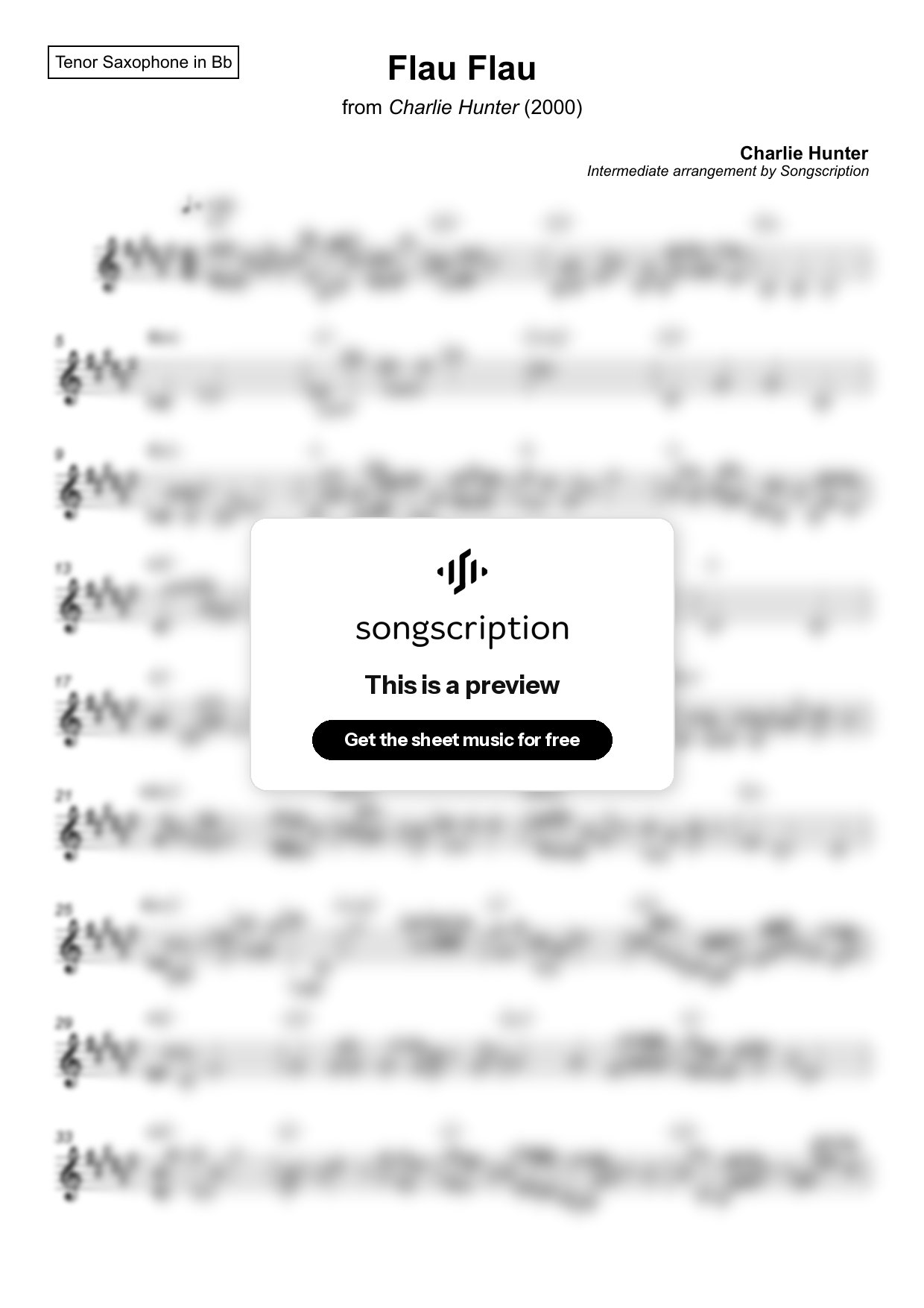 Intermediate Tenor Sax Sheet Music for "Flau Flau" by Charlie Hunter