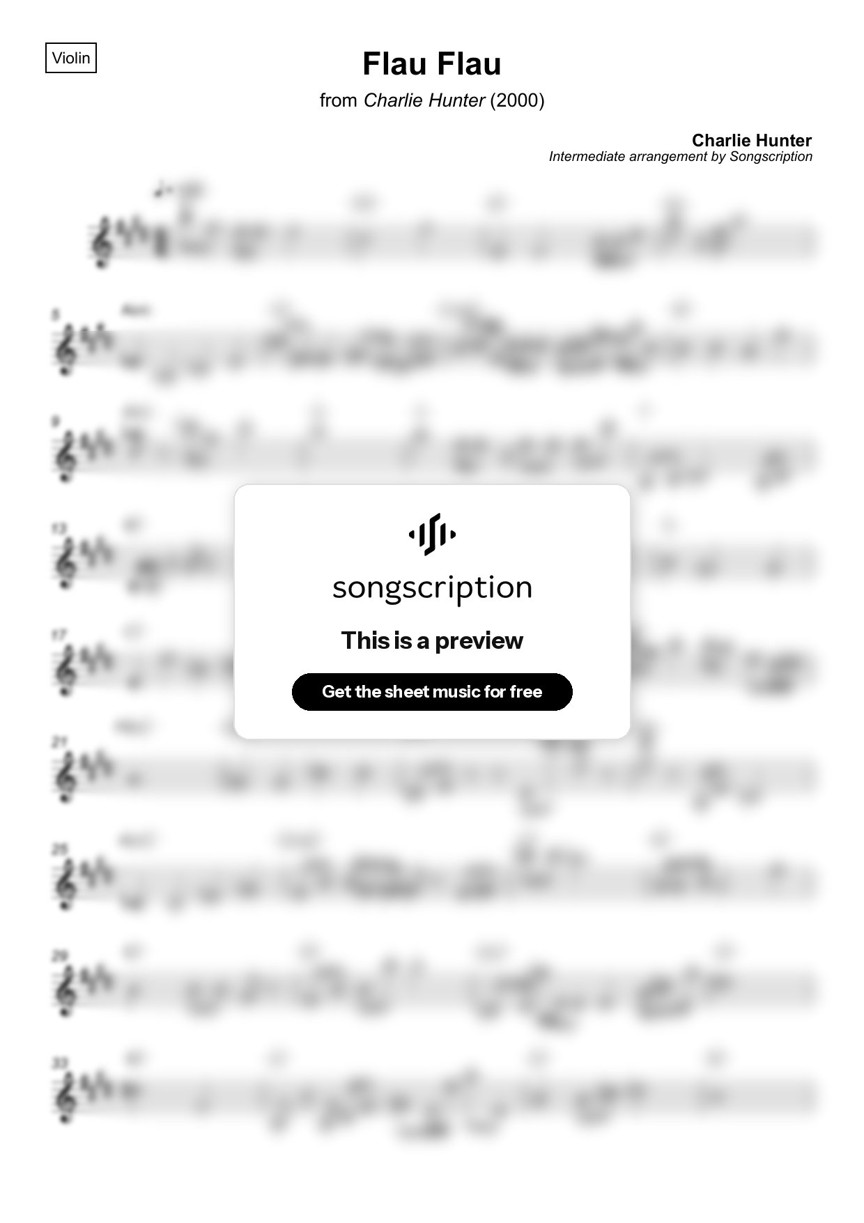 Intermediate Violin Sheet Music for "Flau Flau" by Charlie Hunter