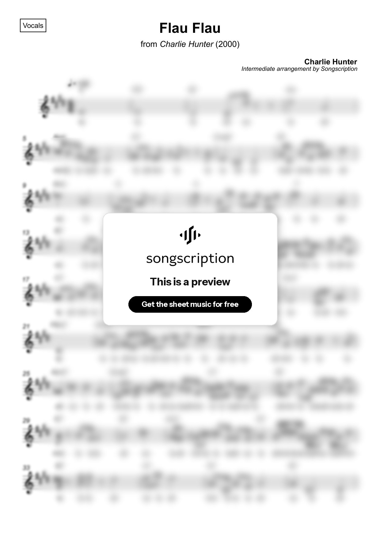 Intermediate Vocals Sheet Music for "Flau Flau" by Charlie Hunter