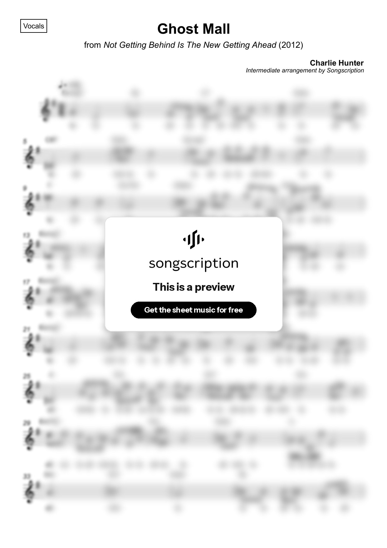 Intermediate Vocals Sheet Music for "Ghost Mall" by Charlie Hunter