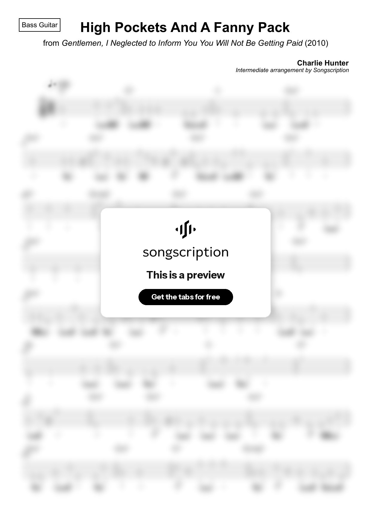 Intermediate Bass Guitar Tabs for "High Pockets And A Fanny Pack" by Charlie Hunter