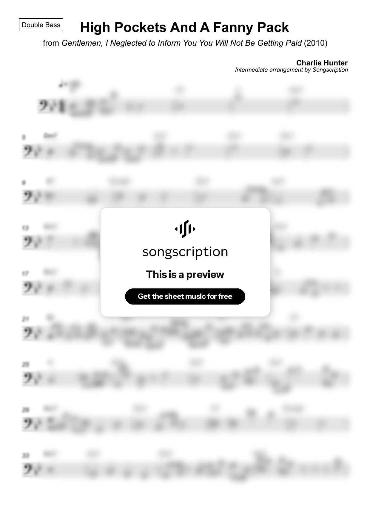 Intermediate Double Bass Sheet Music for "High Pockets And A Fanny Pack" by Charlie Hunter