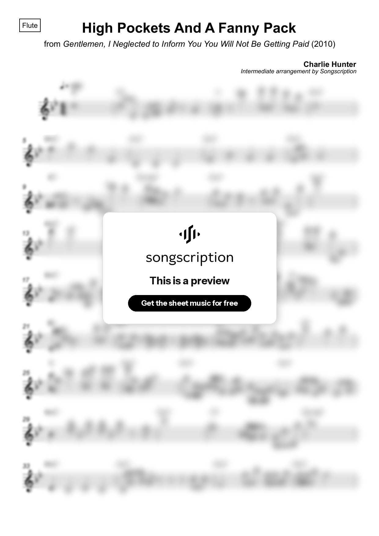 Intermediate Flute Sheet Music for "High Pockets And A Fanny Pack" by Charlie Hunter