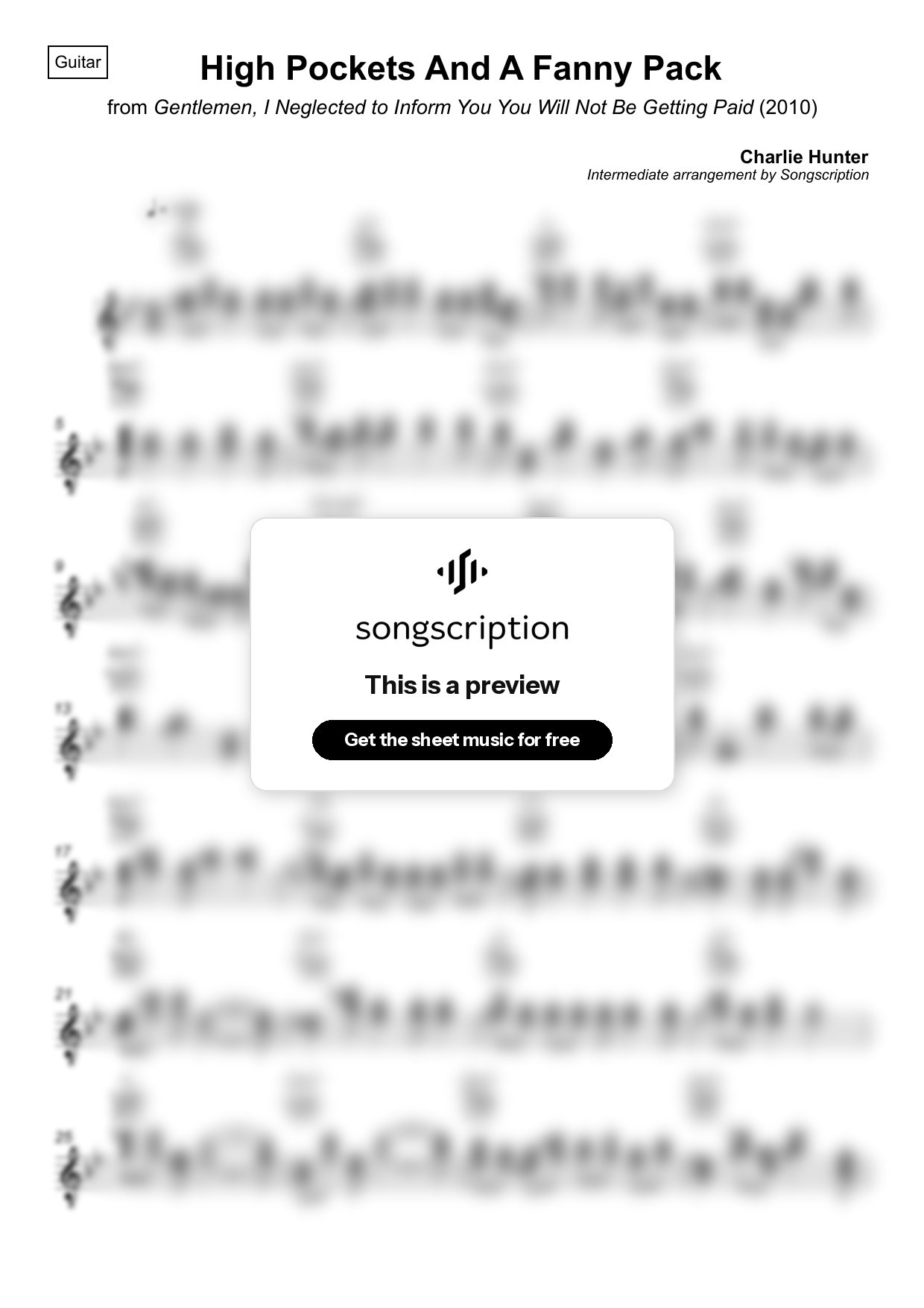 Intermediate Acoustic Guitar Sheet Music for "High Pockets And A Fanny Pack" by Charlie Hunter
