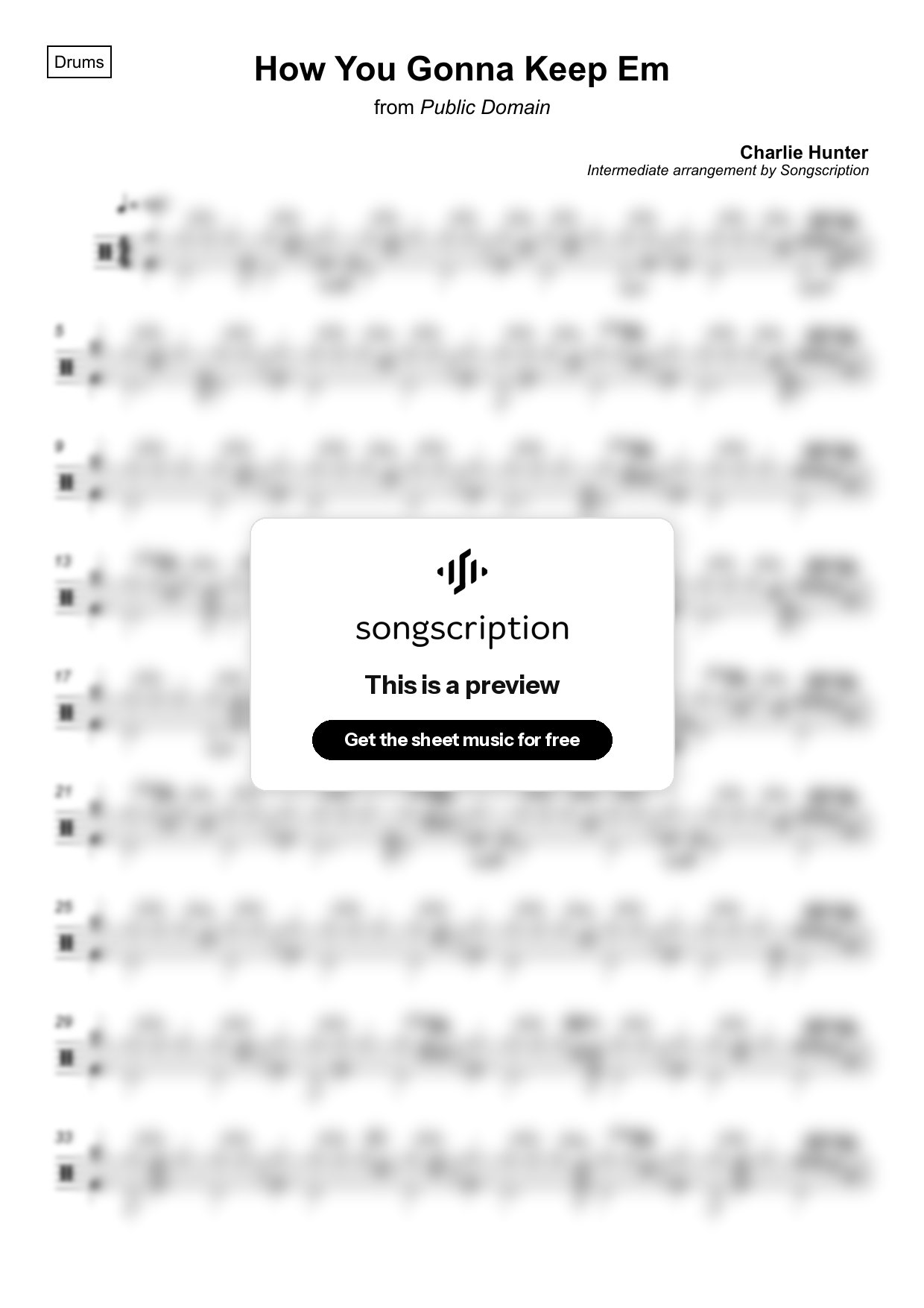 Intermediate Drums Sheet Music for "How You Gonna Keep Em" by Charlie Hunter