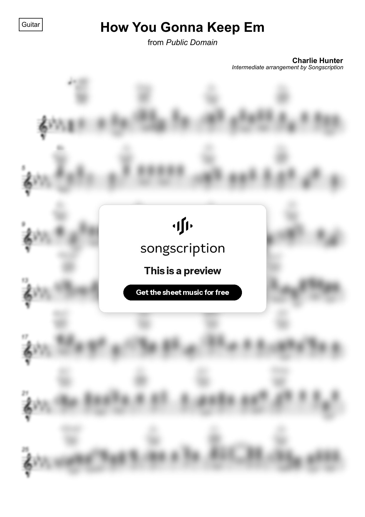 Intermediate Acoustic Guitar Sheet Music for "How You Gonna Keep Em" by Charlie Hunter