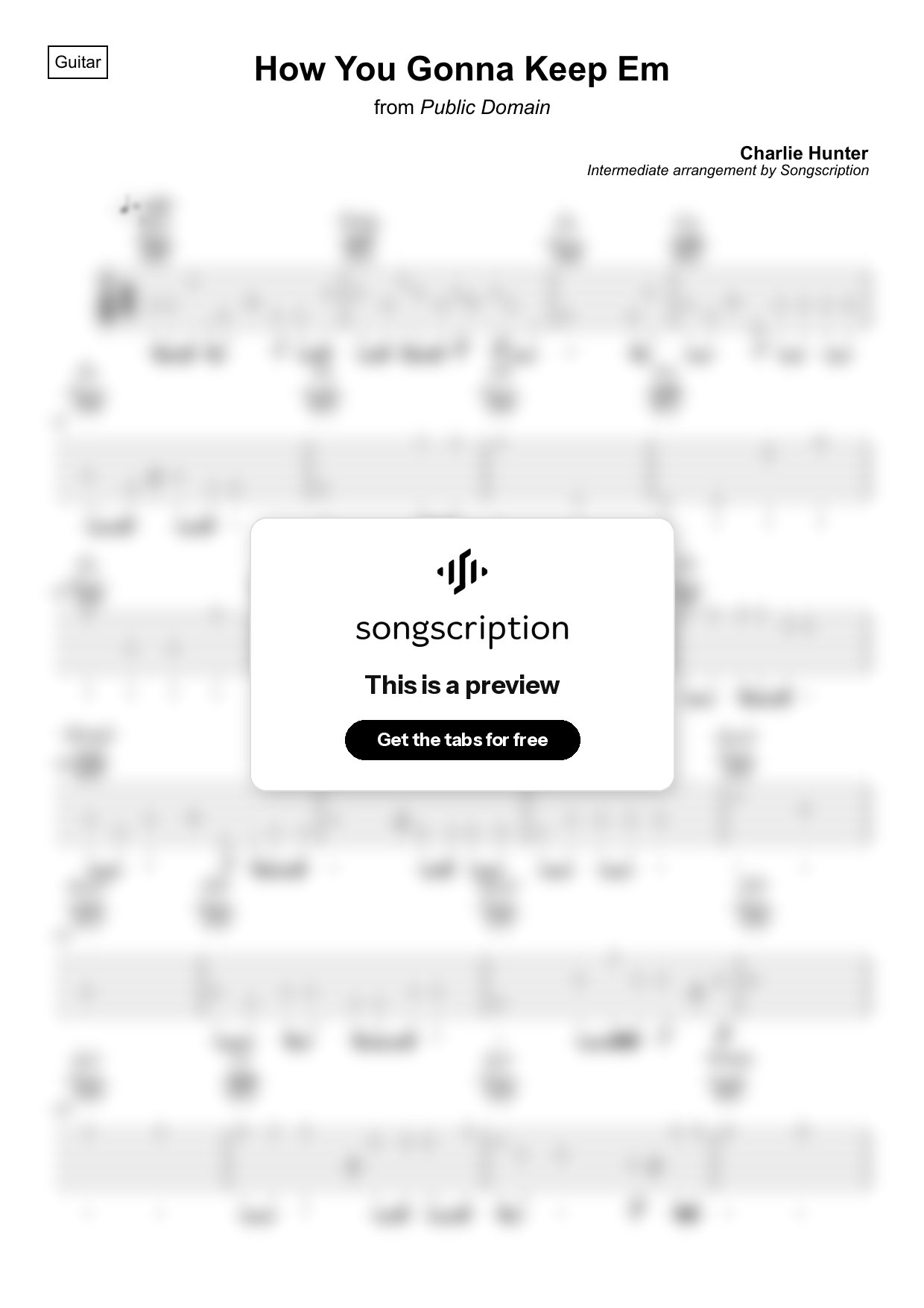 Intermediate Acoustic Guitar Tabs for "How You Gonna Keep Em" by Charlie Hunter